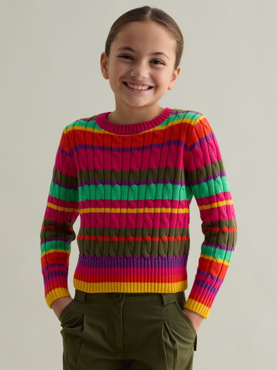 Cotton pullover with striped pattern_0