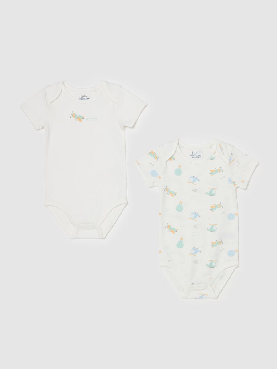 Two-pack organic cotton bodysuits with print_0