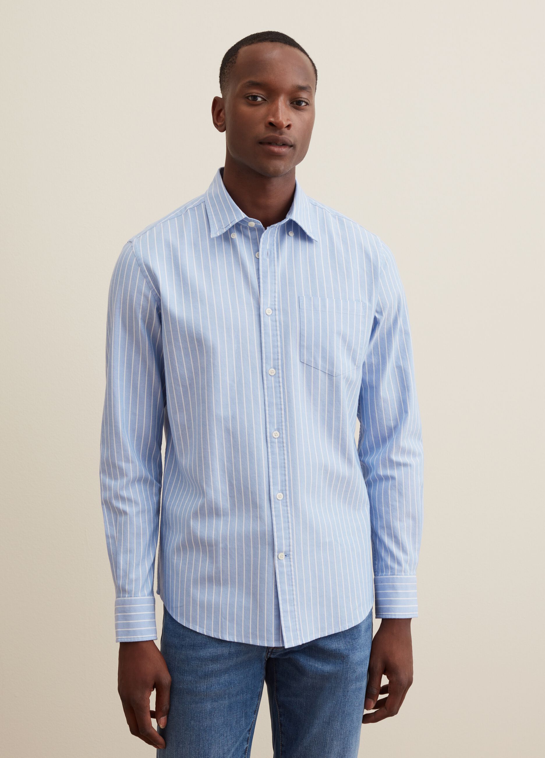 Striped Oxford cotton shirt with pocket