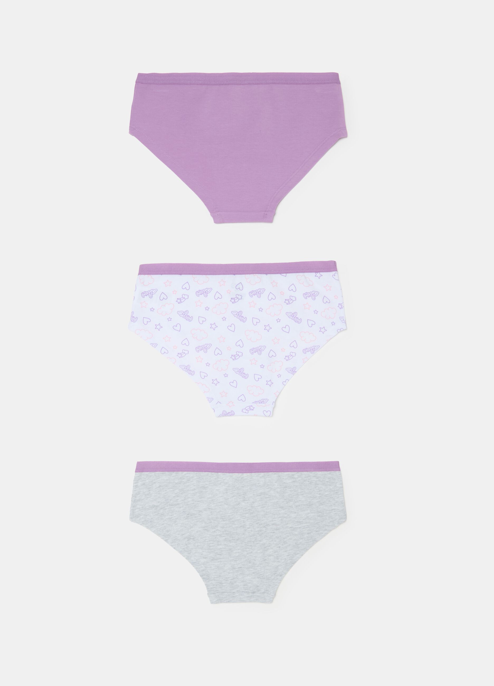 Three-pack French knickers in organic cotton with print