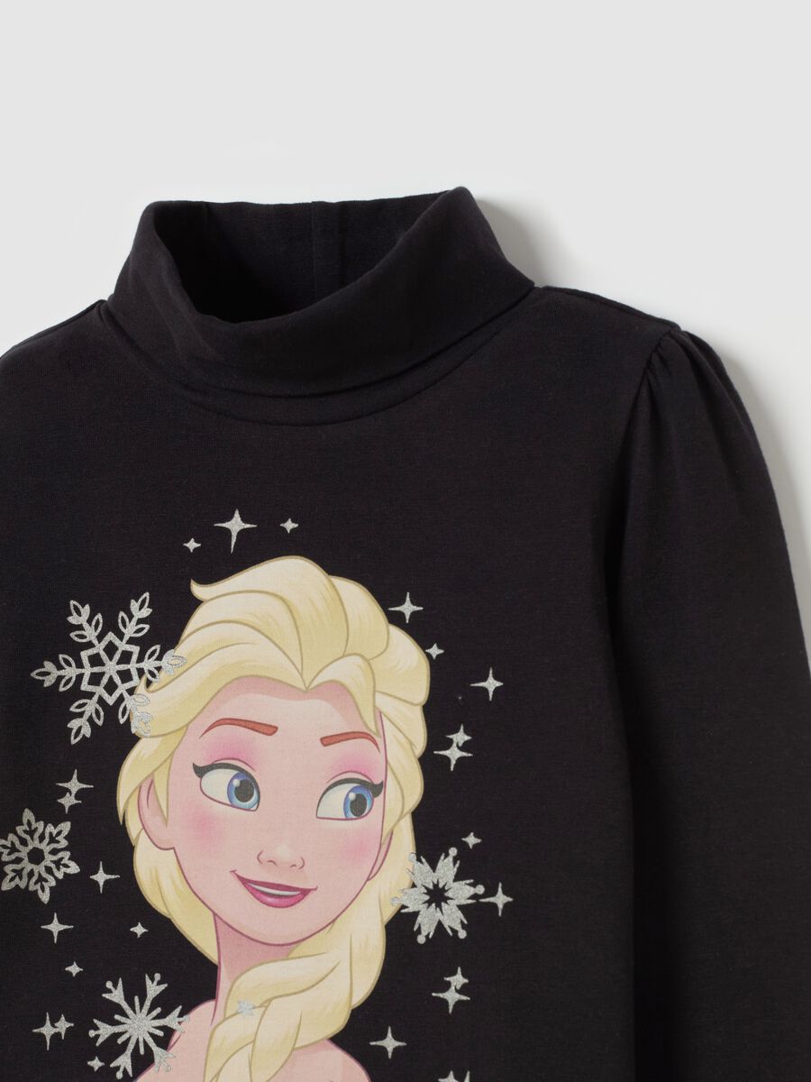 T-shirt with high neck with Elsa print and diamantés_2