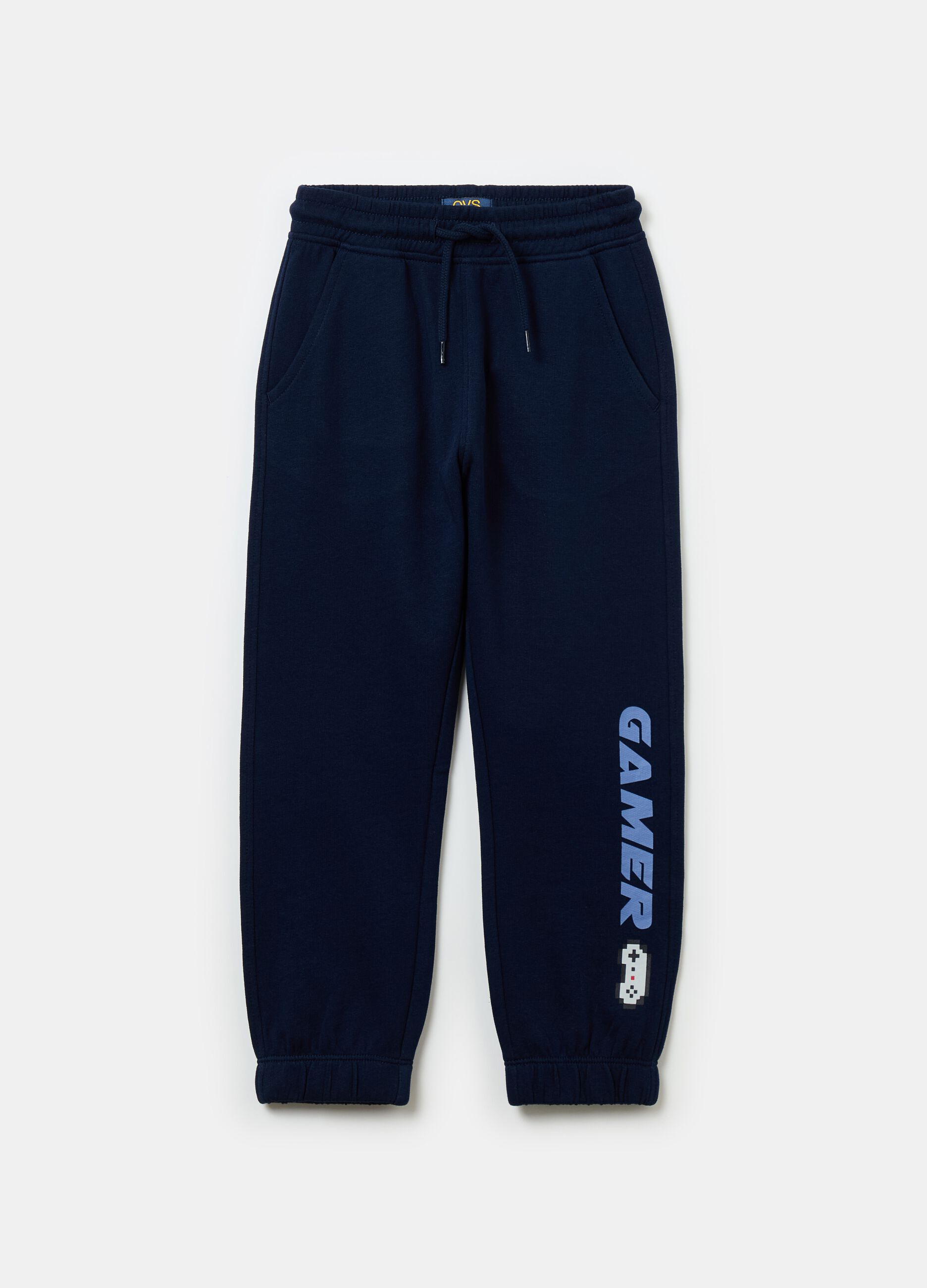 Fleece joggers with drawstring and print