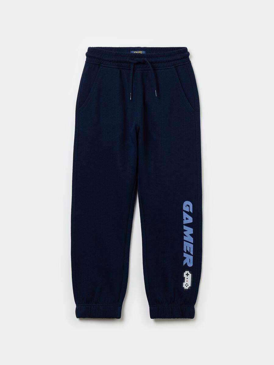 Fleece joggers with drawstring and print_0