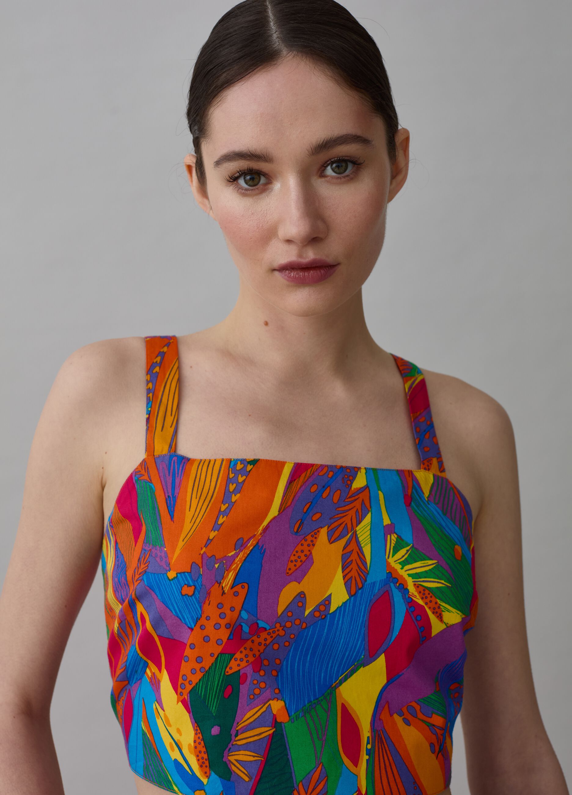 Crop top with tropical foliage print