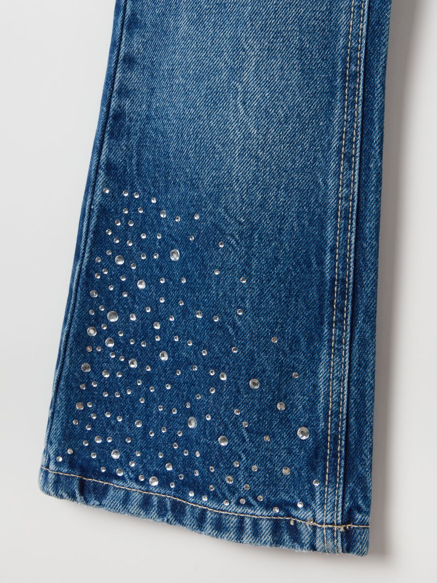 Jeans flare fit cinque tasche con strass_3