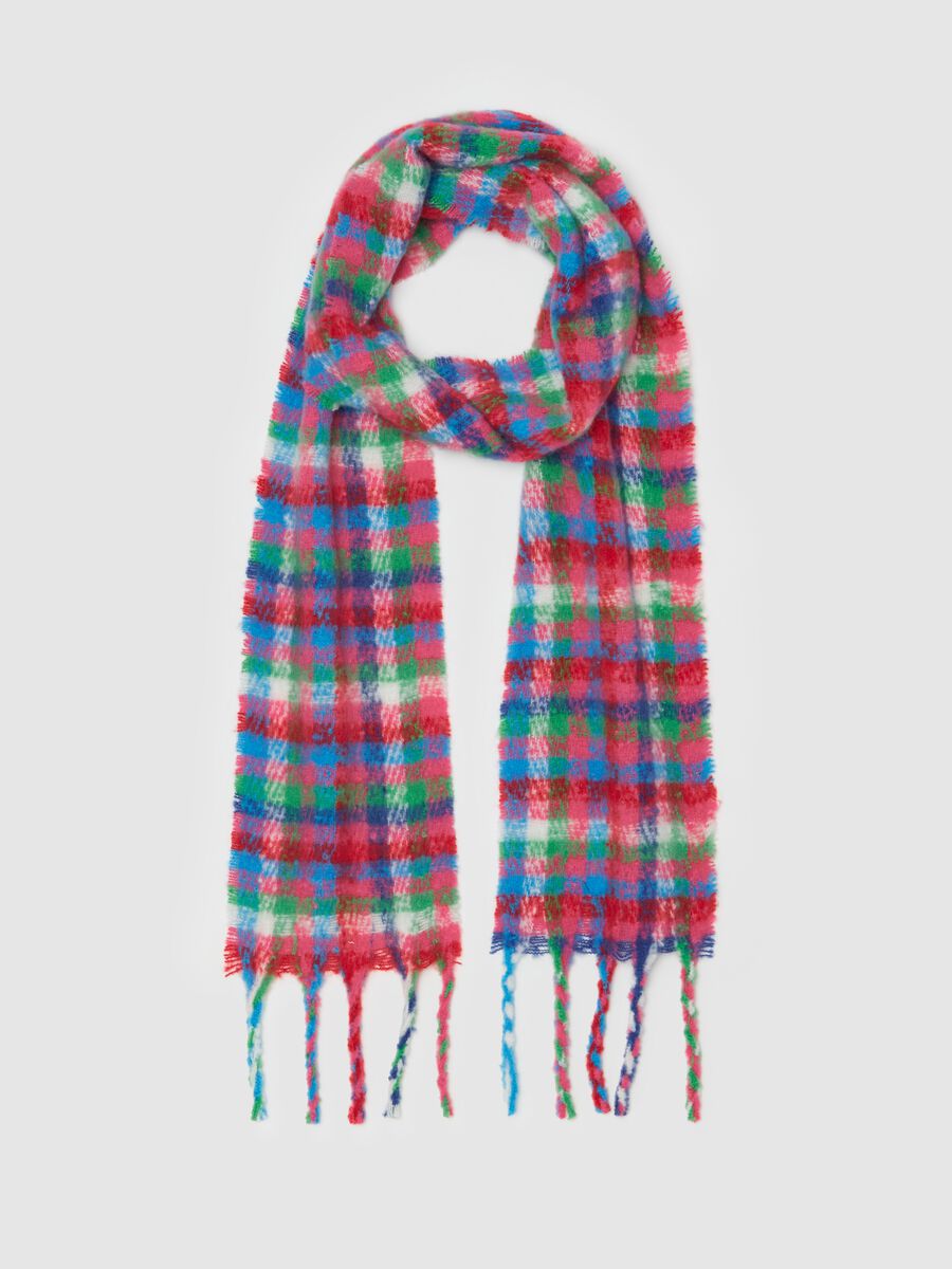 Multicoloured check scarf with fringing_0