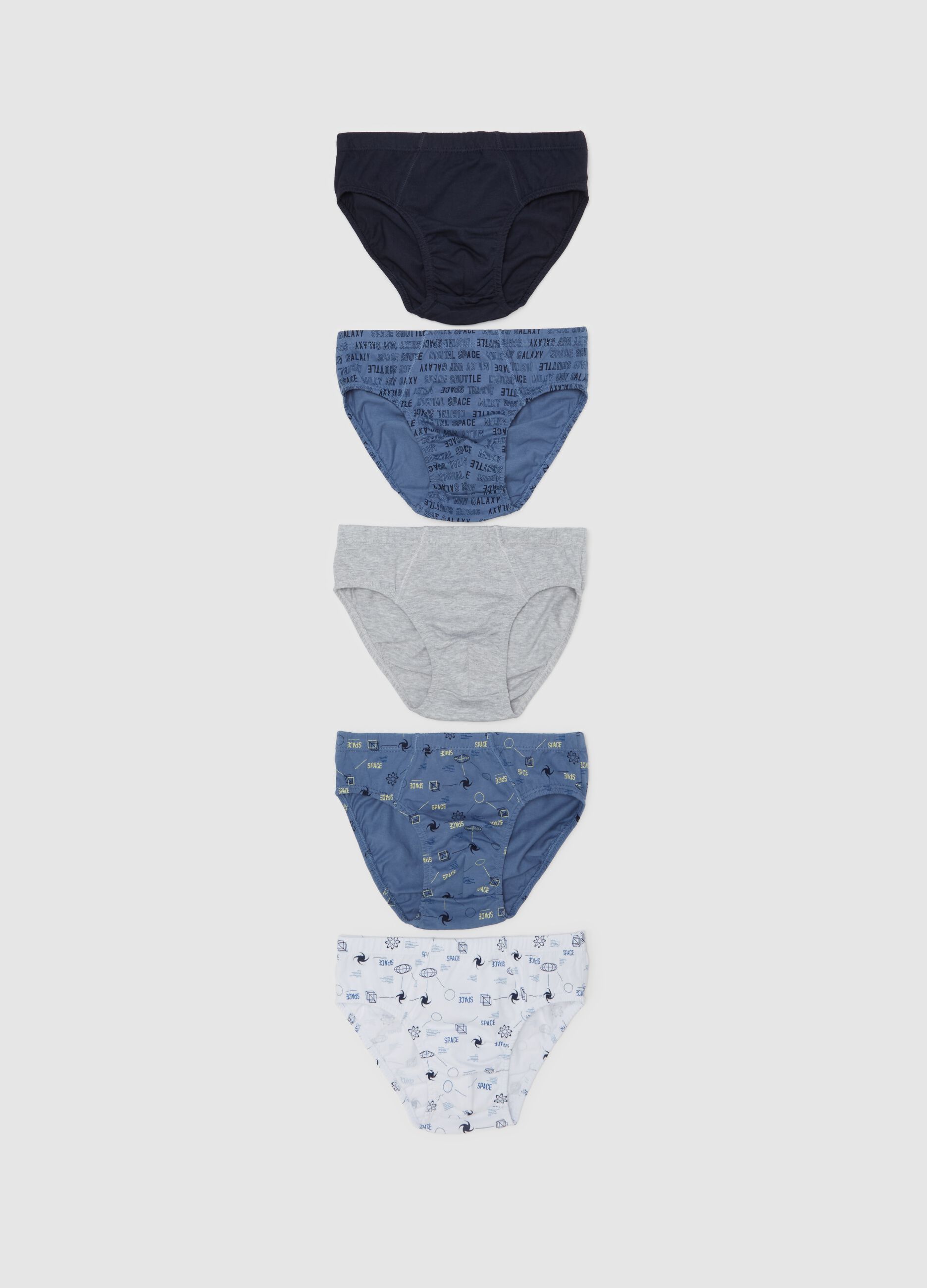 Five-pack organic cotton briefs with space print