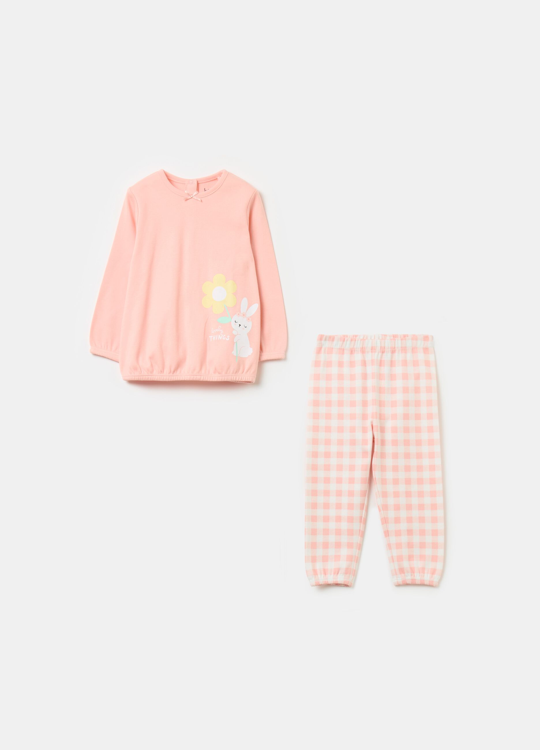 Organic cotton pyjamas with bow and print