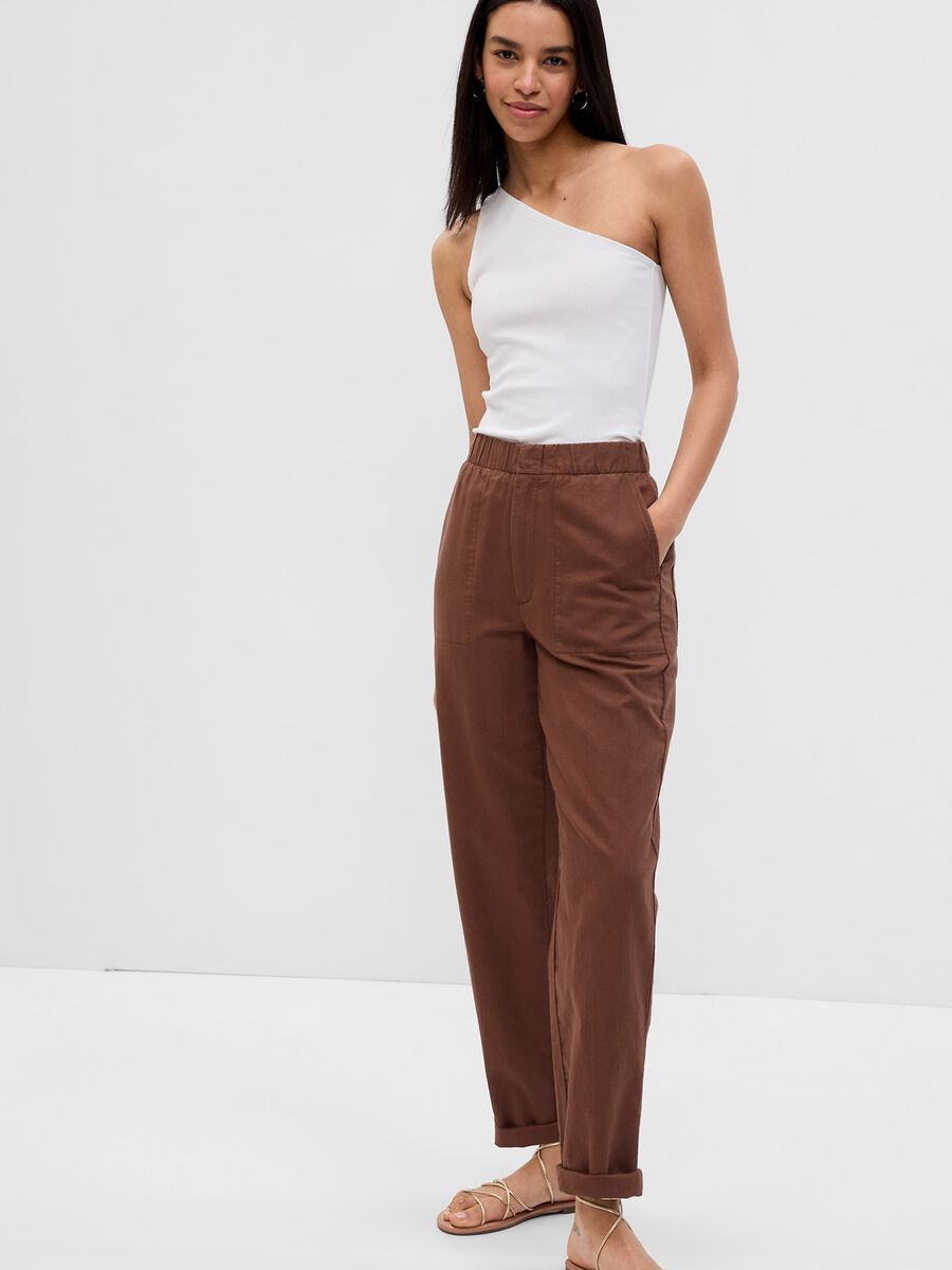 Straight-fit trousers in linen and cotton_0