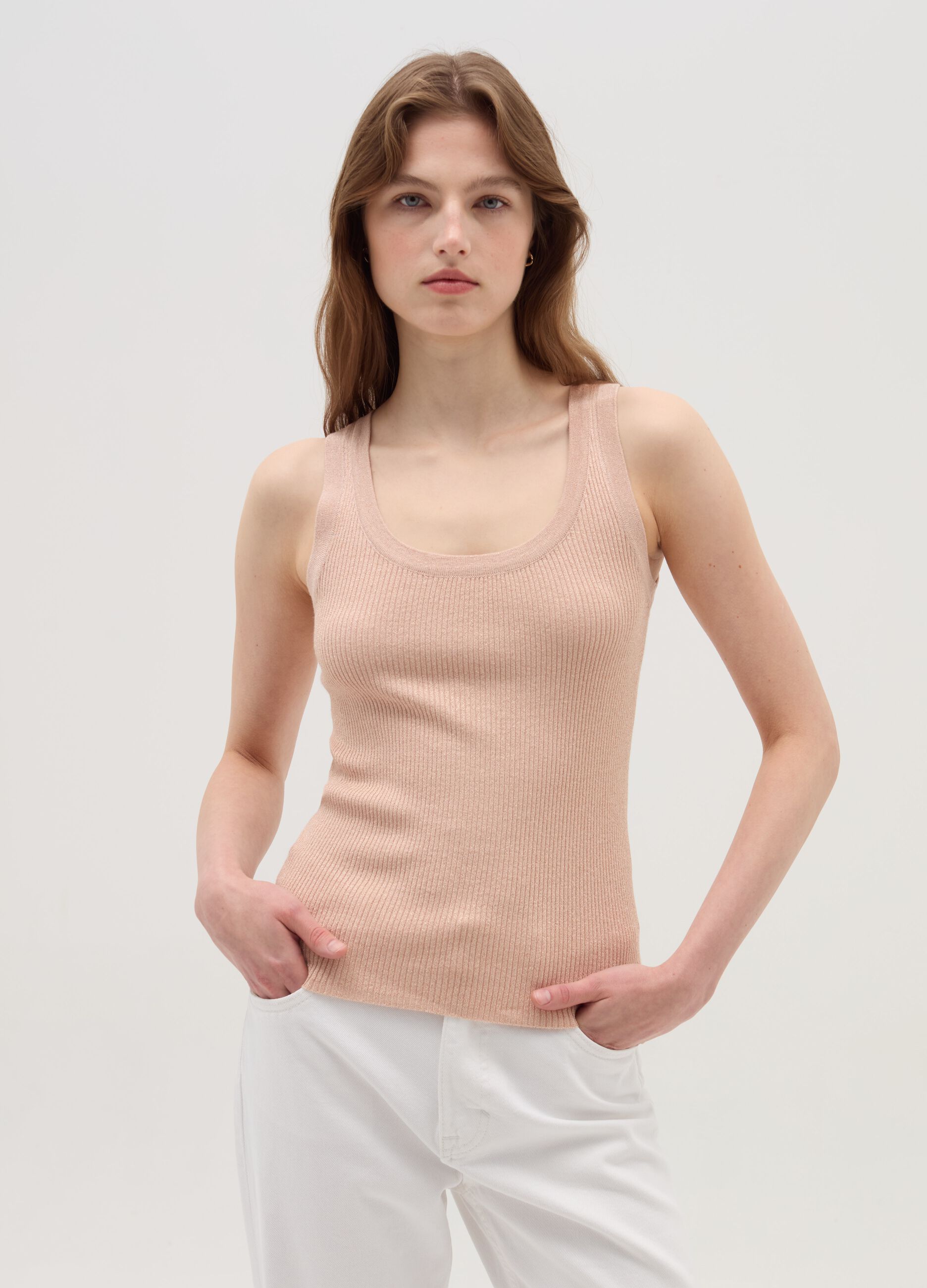 Ribbed tank top with lurex