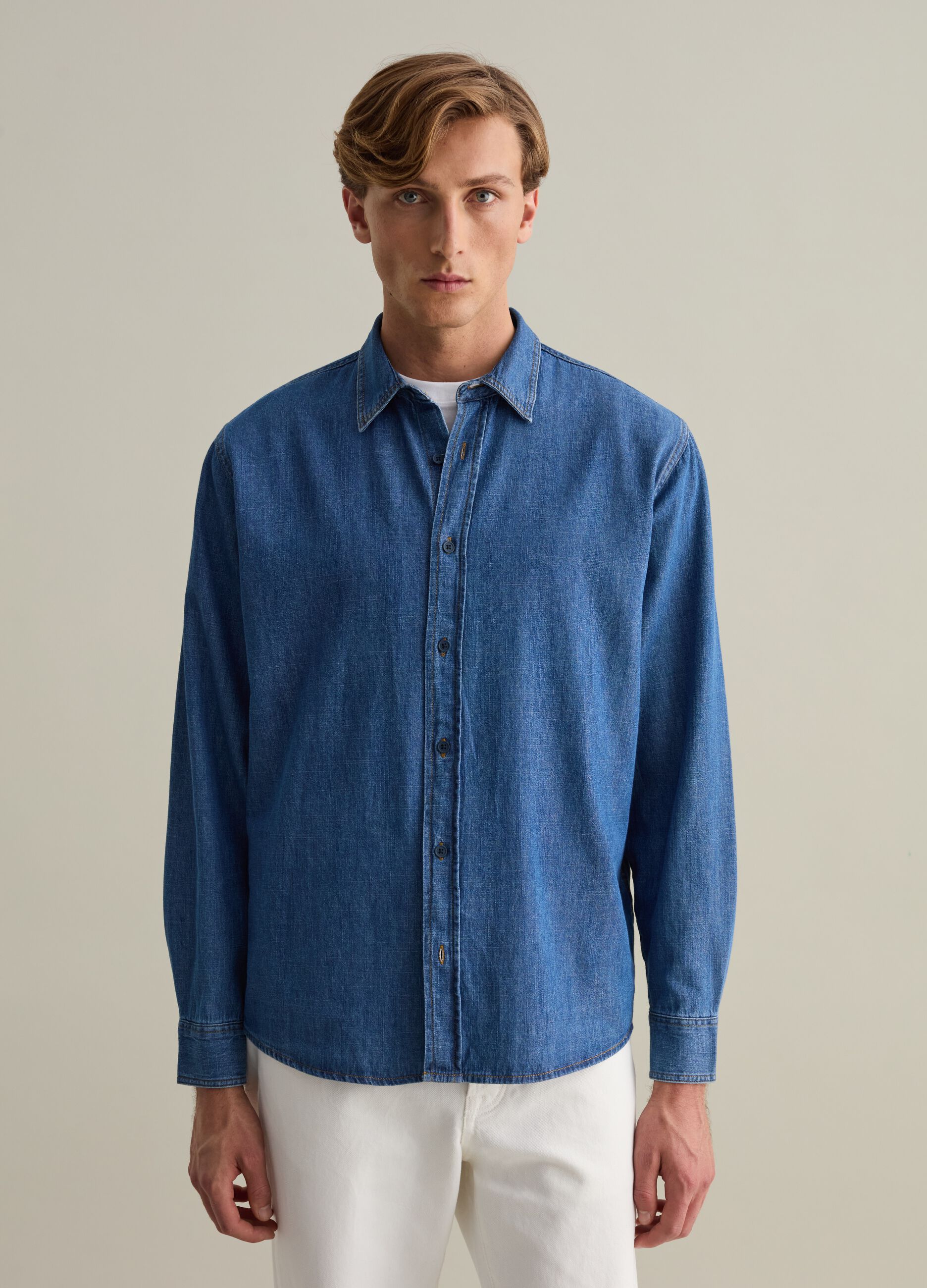 Iridescent-effect denim shirt