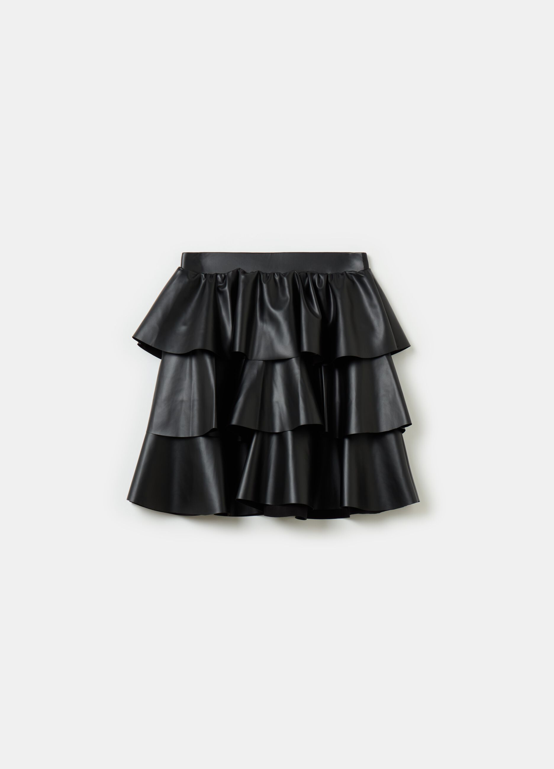 Glossy-effect tiered skirt