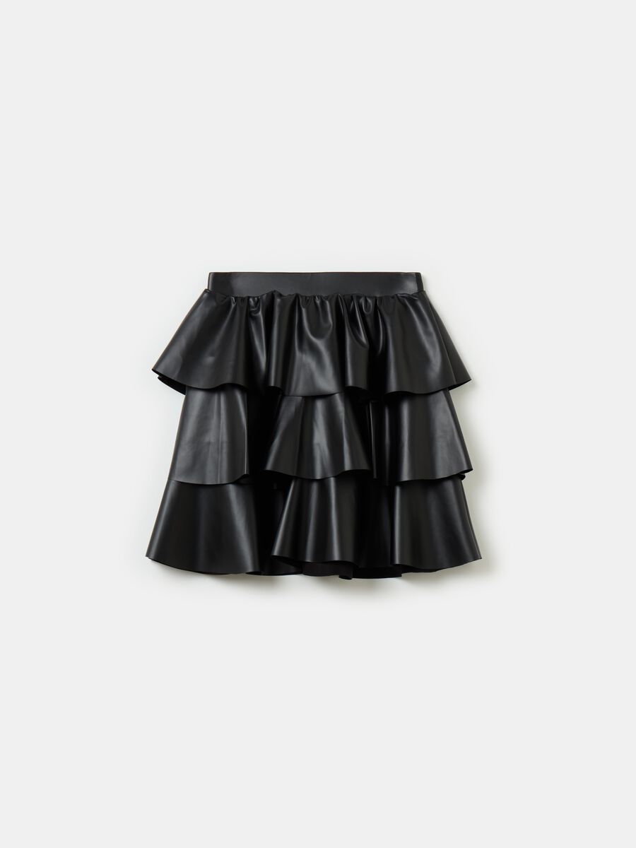 Glossy-effect tiered skirt_0