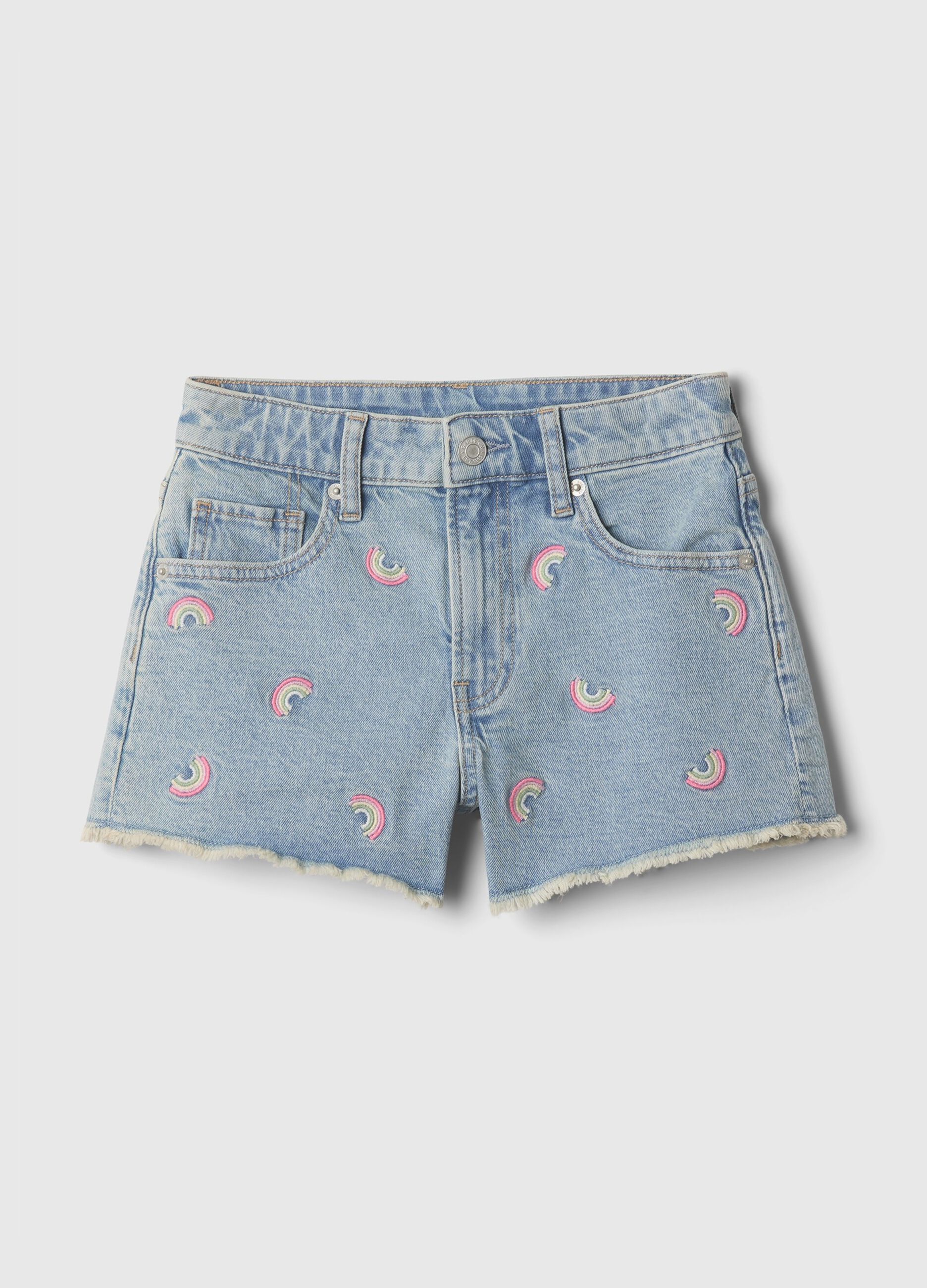 Denim shorts with rainbow embroidery
