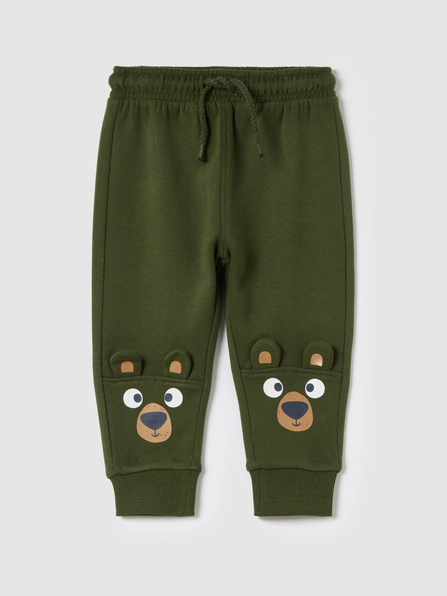 Fleece joggers with teddy bear print_0