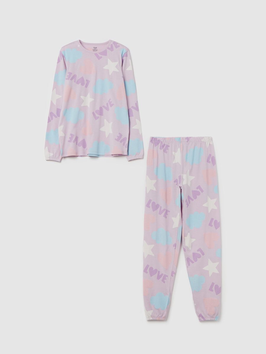 Organic cotton pyjamas with "LOVE" stars and clouds print_0