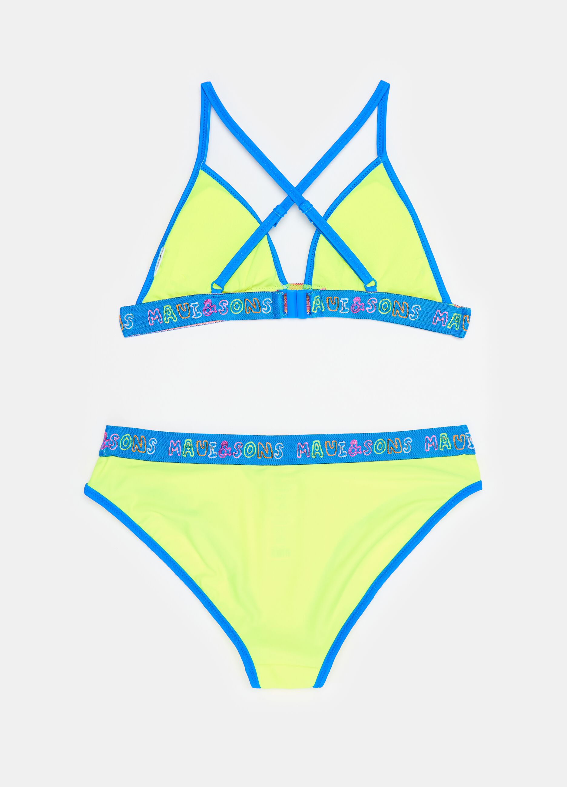 Bikini with contrasting trims and lettering