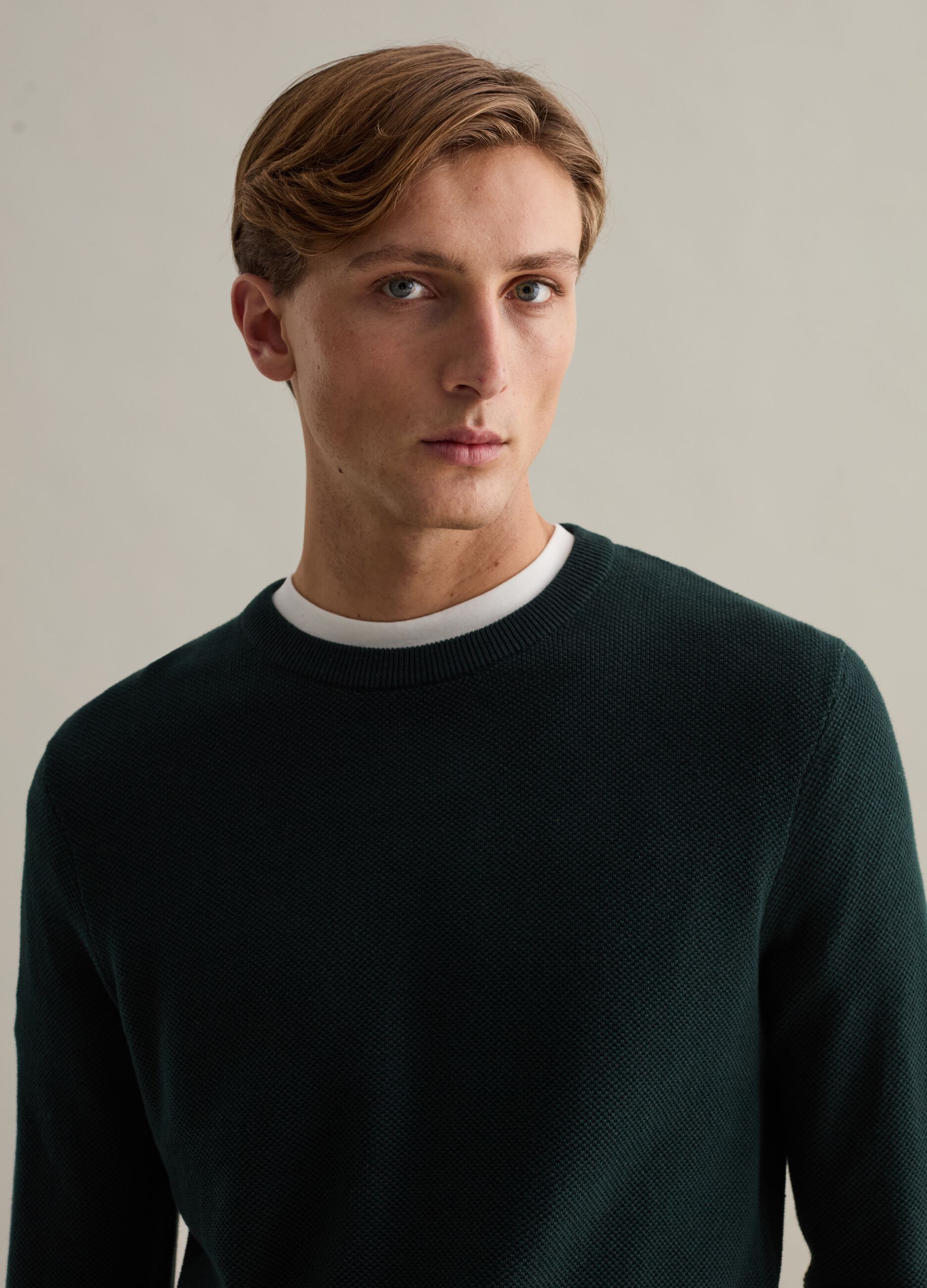 Piquet pullover with round neck