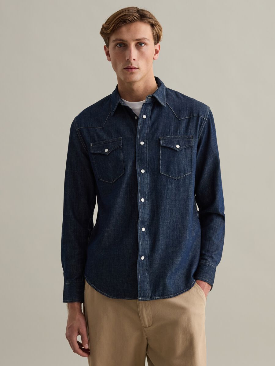 Camicia western in denim rinsed_1