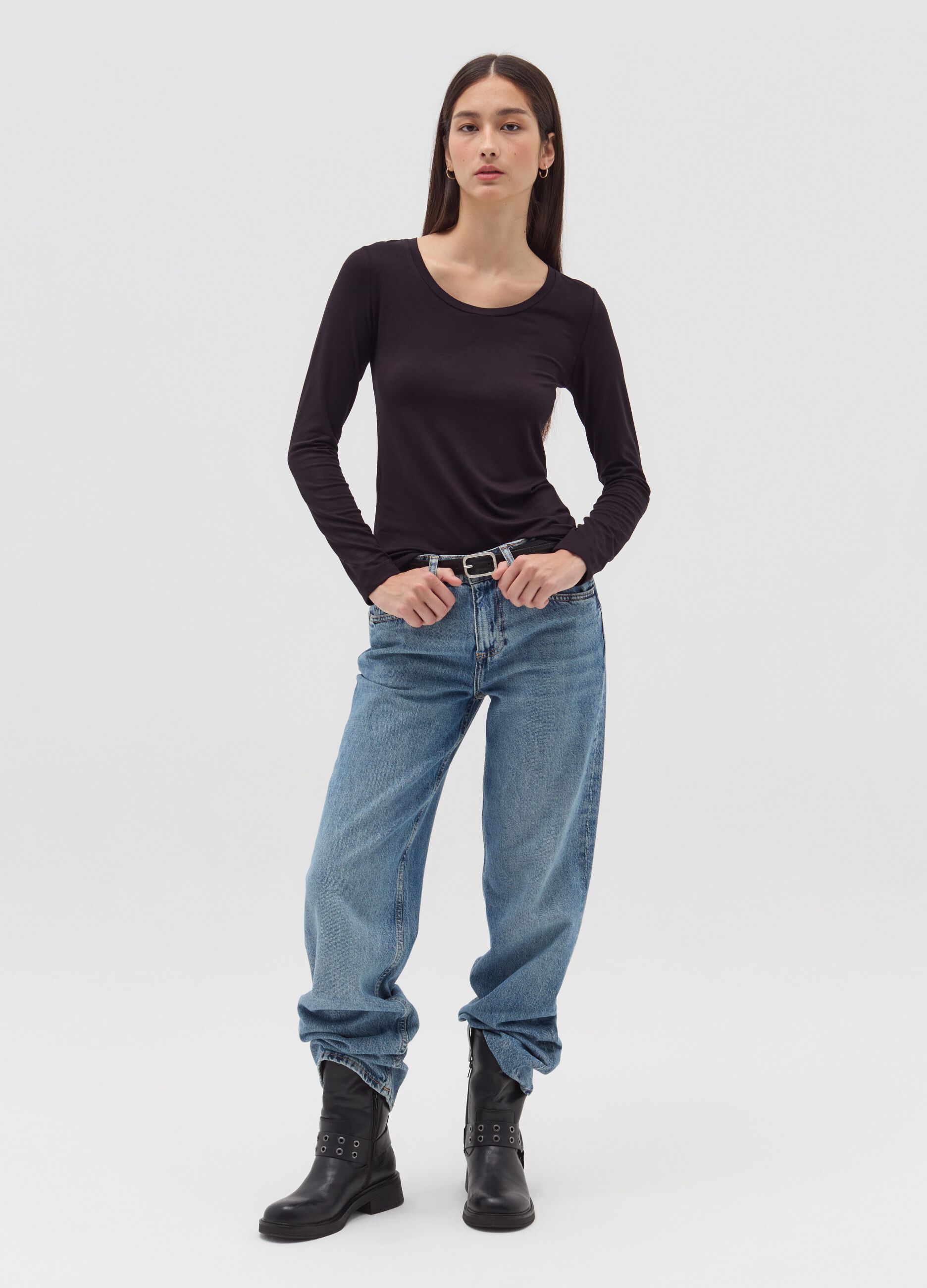 Long-sleeved T-shirt in stretch viscose