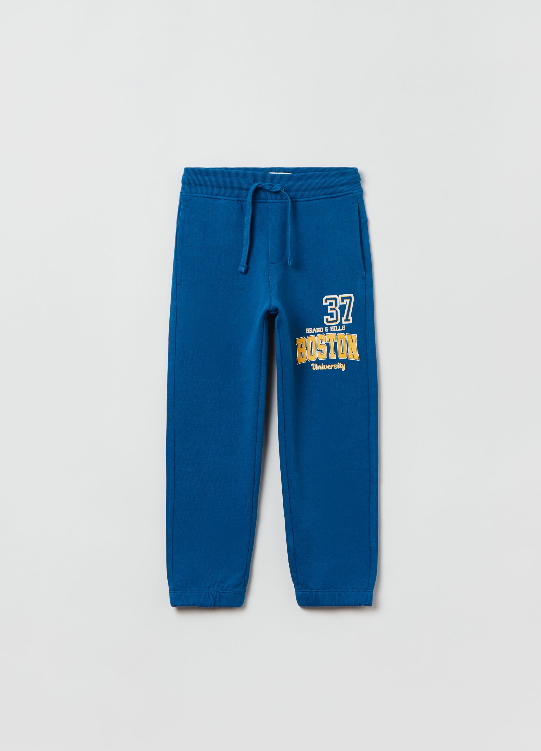 Fleece joggers with drawstring and print