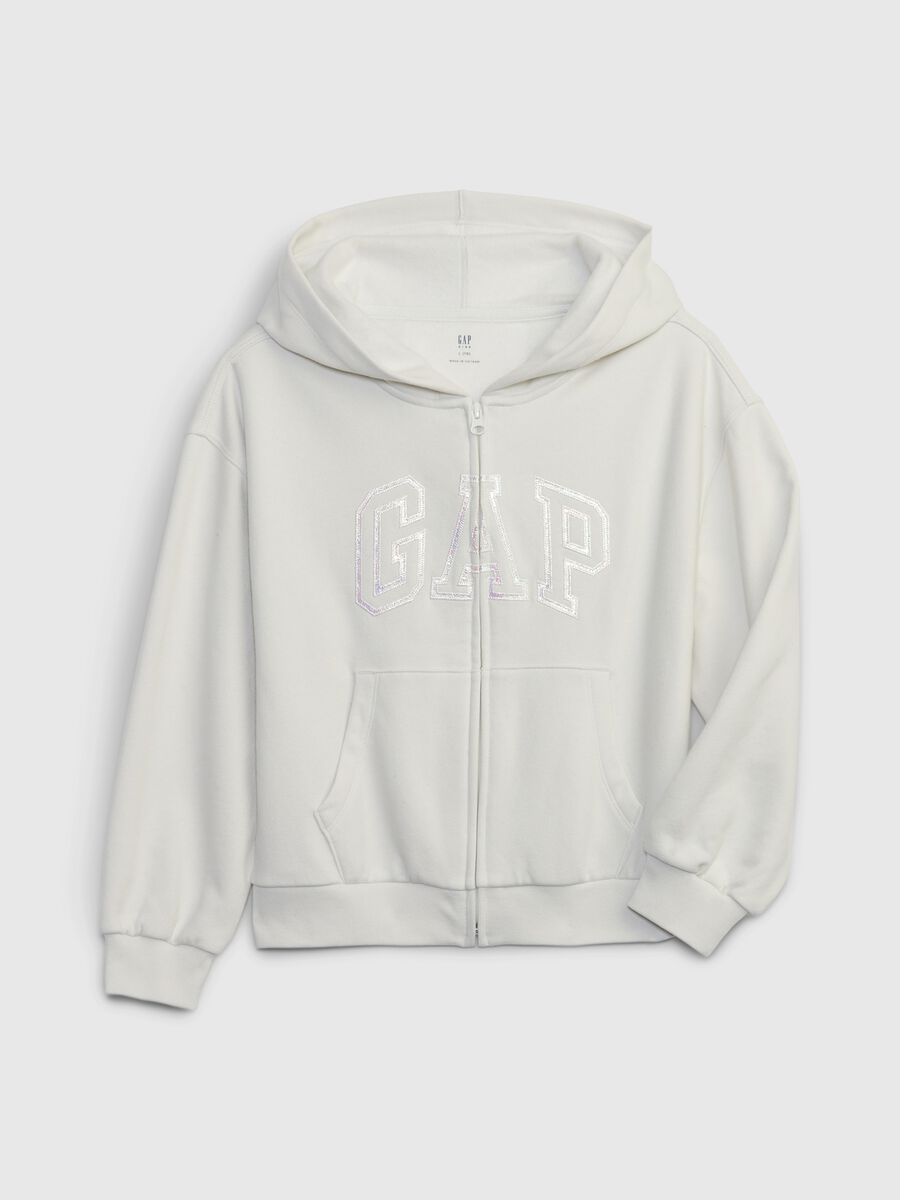 Full-zip sweatshirt with hood and logo patch_0