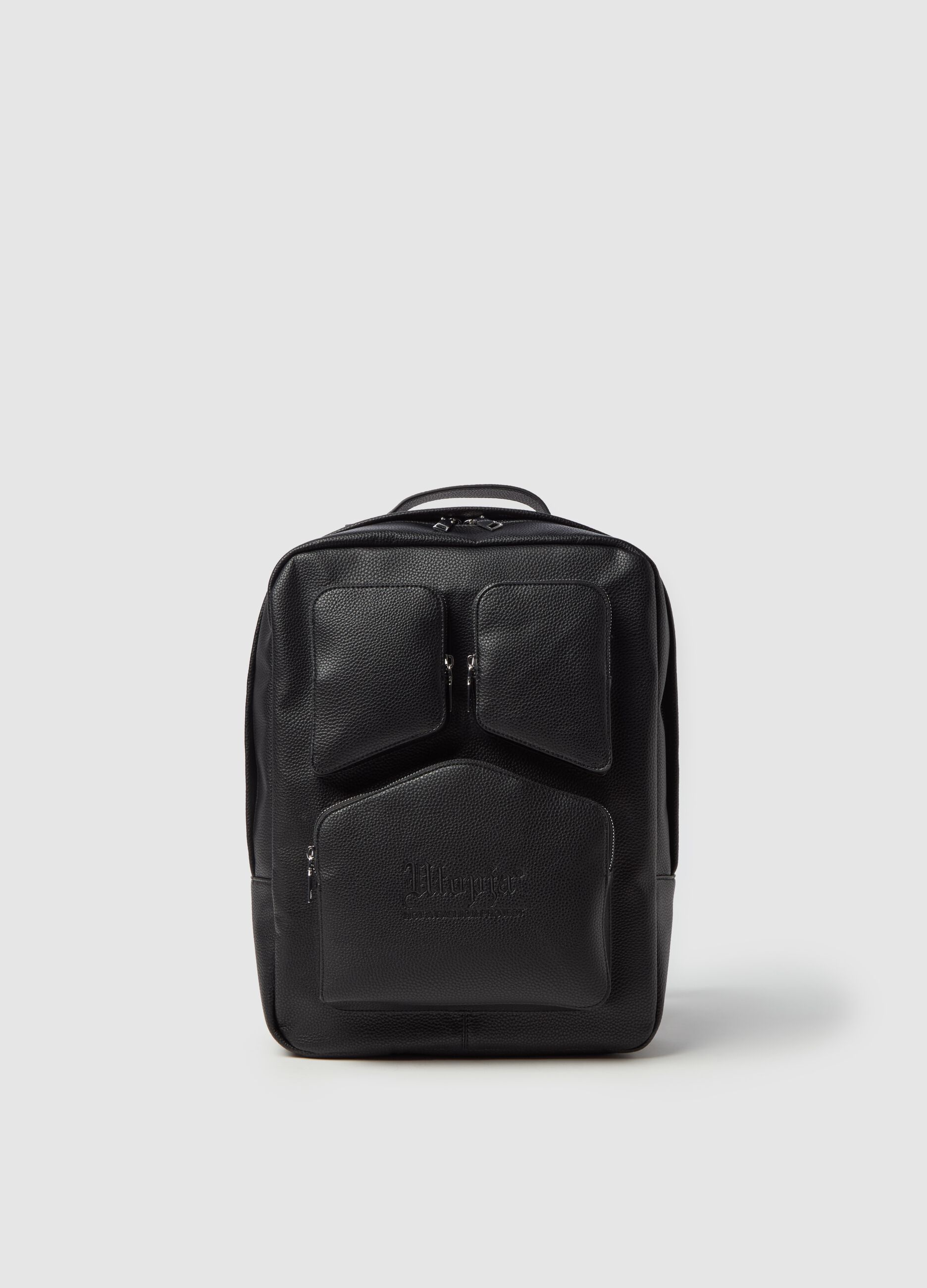 Textured black backpack with logo