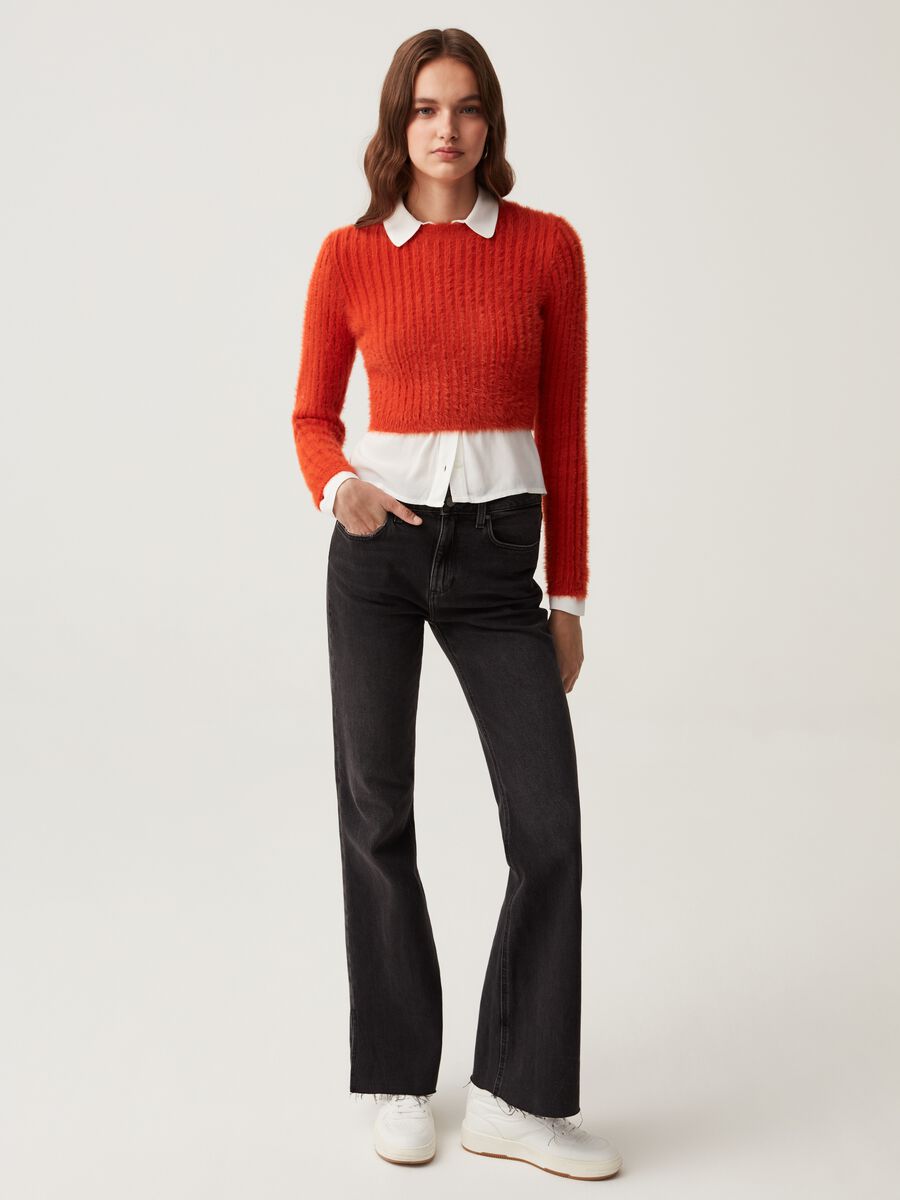 Crop pullover with flat ribbing_1