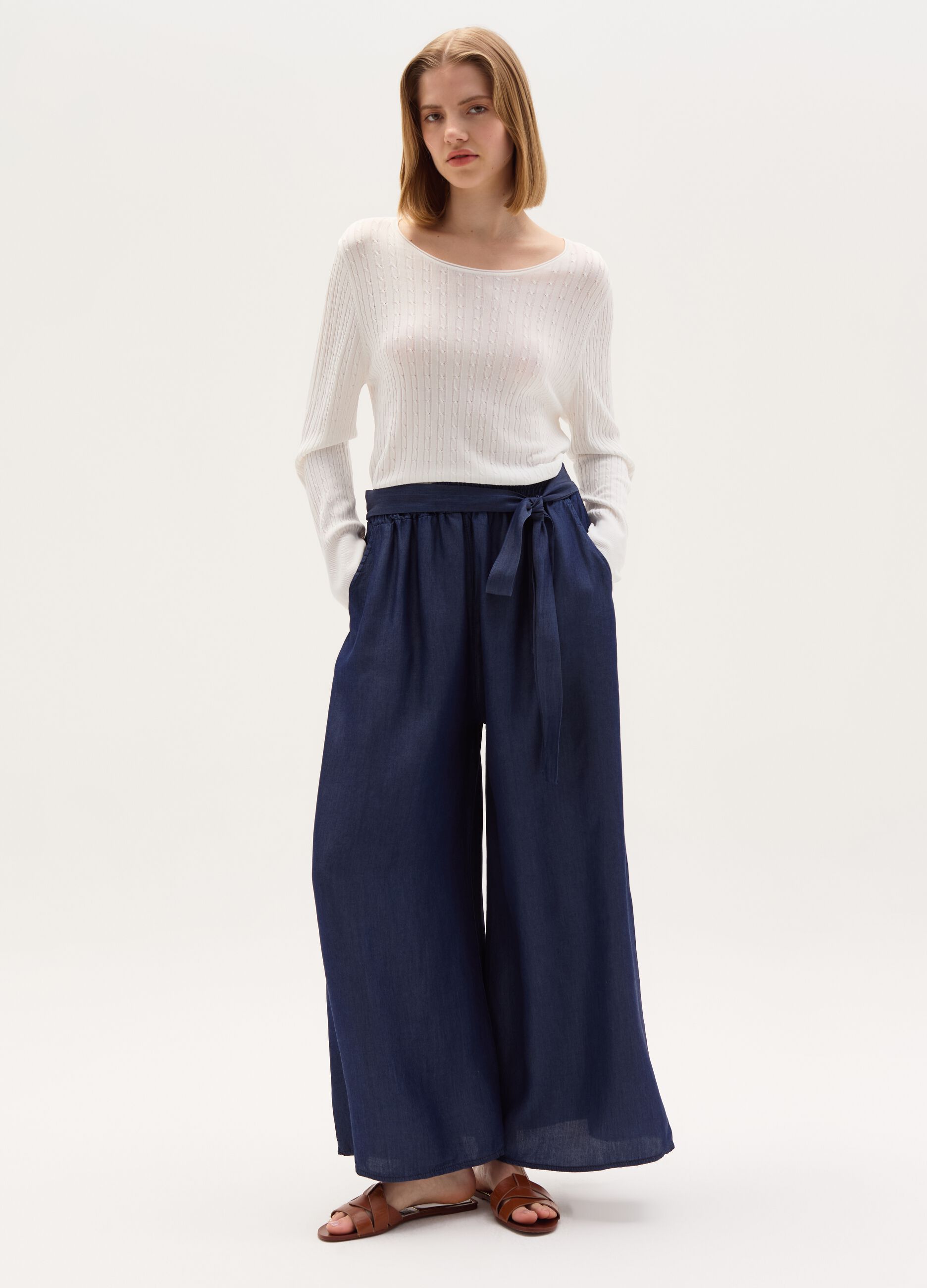 Ovs Pantalone fluido wide leg effetto denim