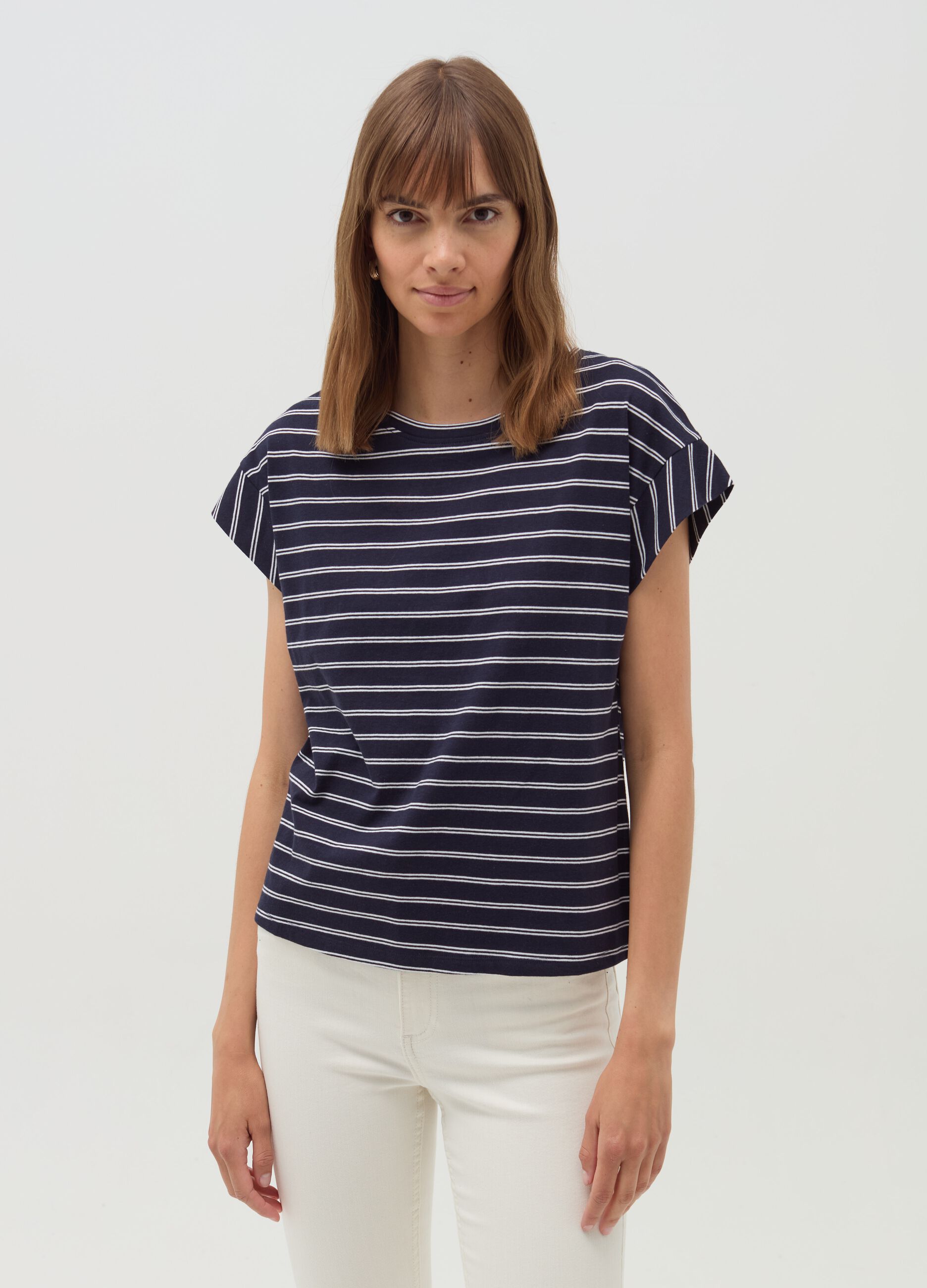 Striped T-shirt with kimono sleeves