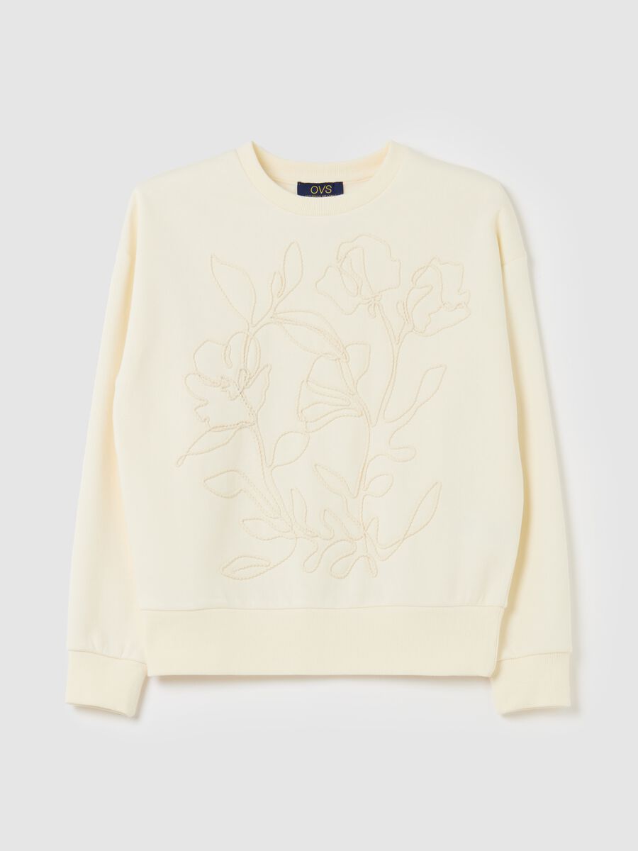 Sweatshirt with floral embroidery and round neck_4