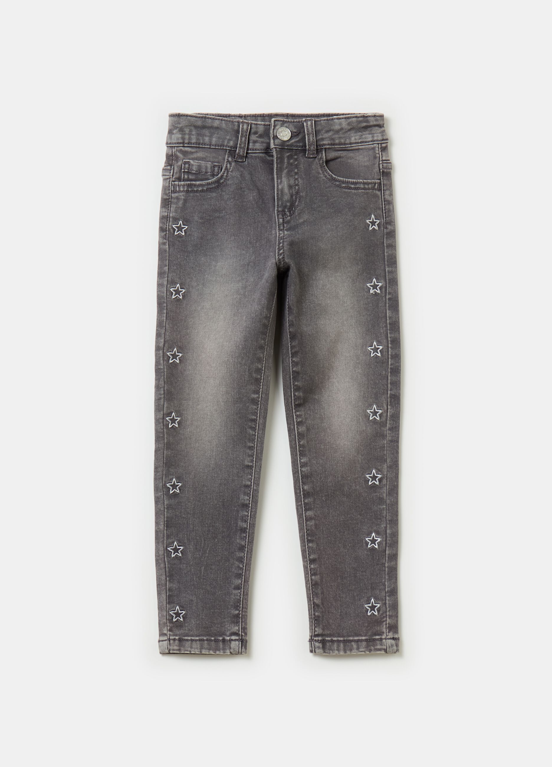 Jeans with five pockets and stars embroidery