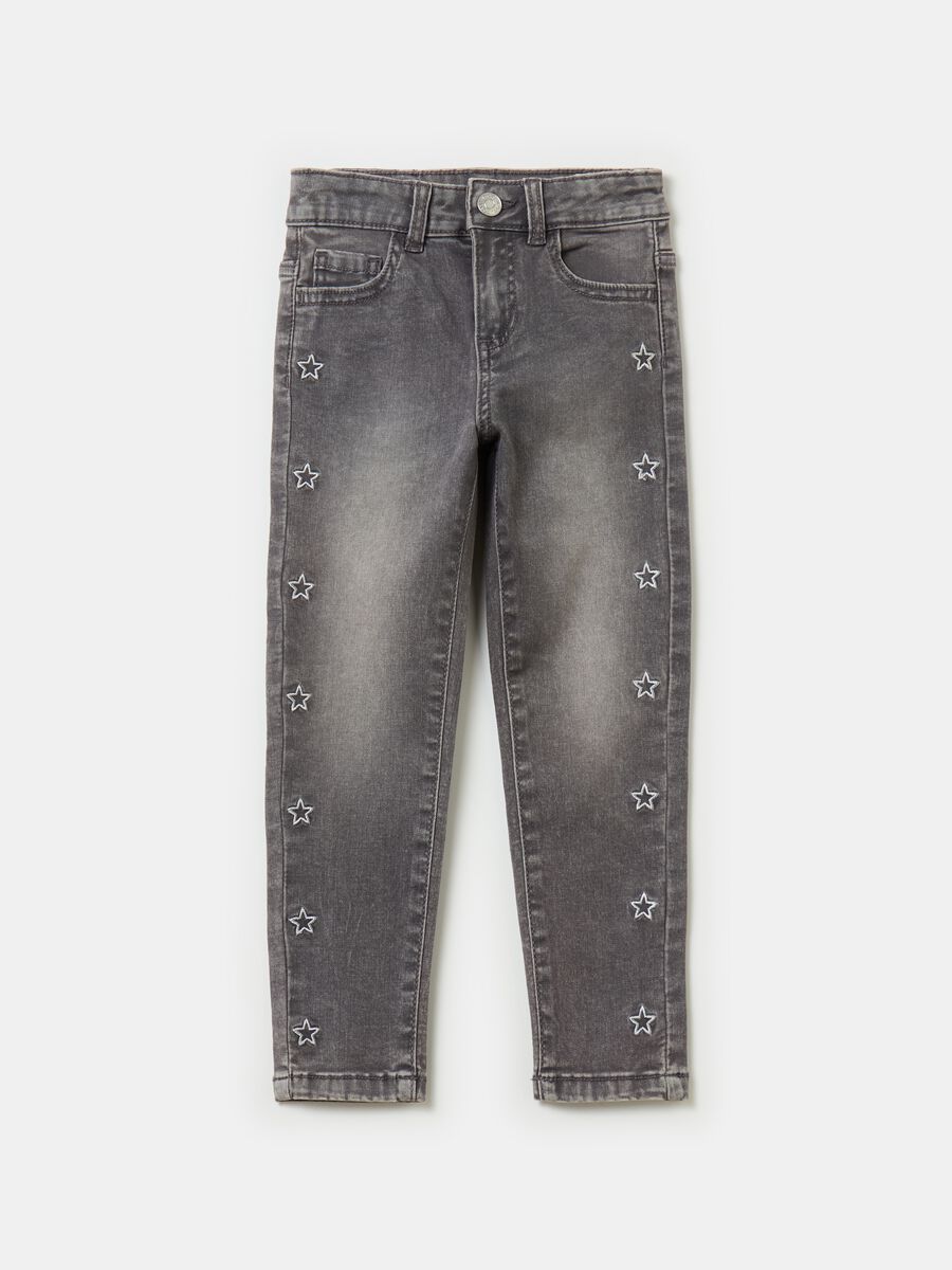 Jeans with five pockets and stars embroidery_0