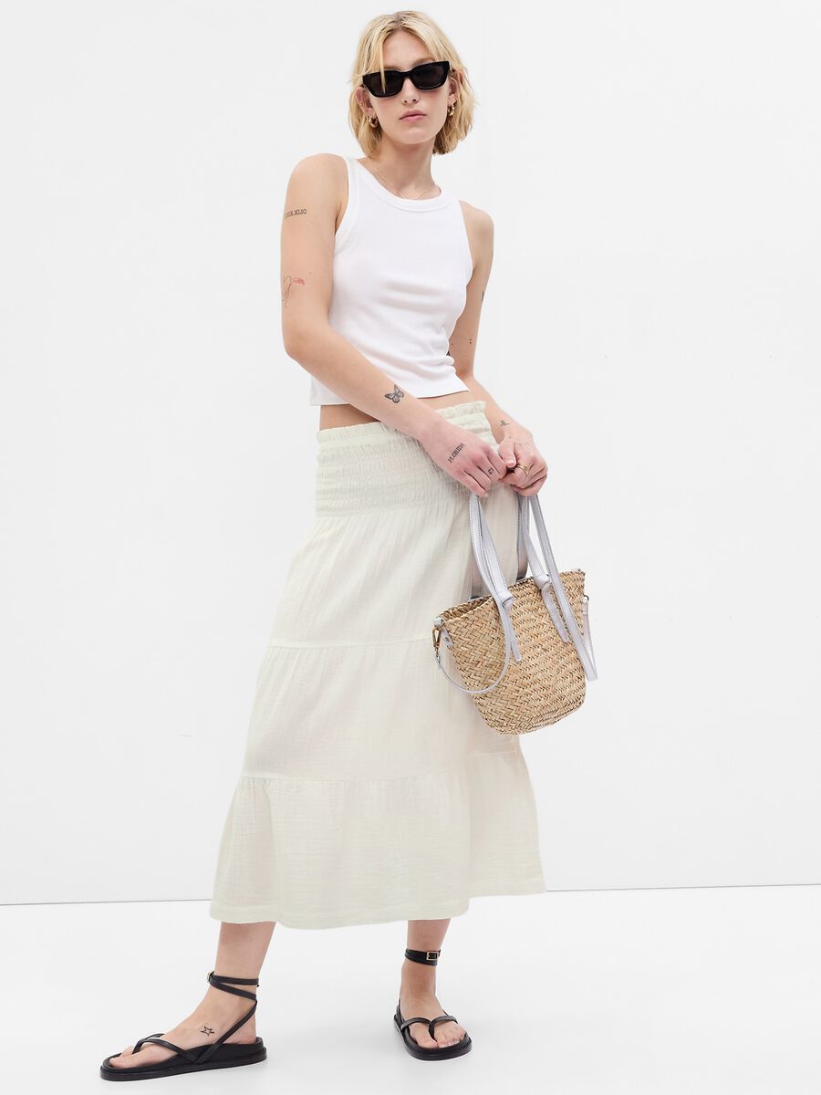 Tiered midi skirt in cotton gauze with flounces_0