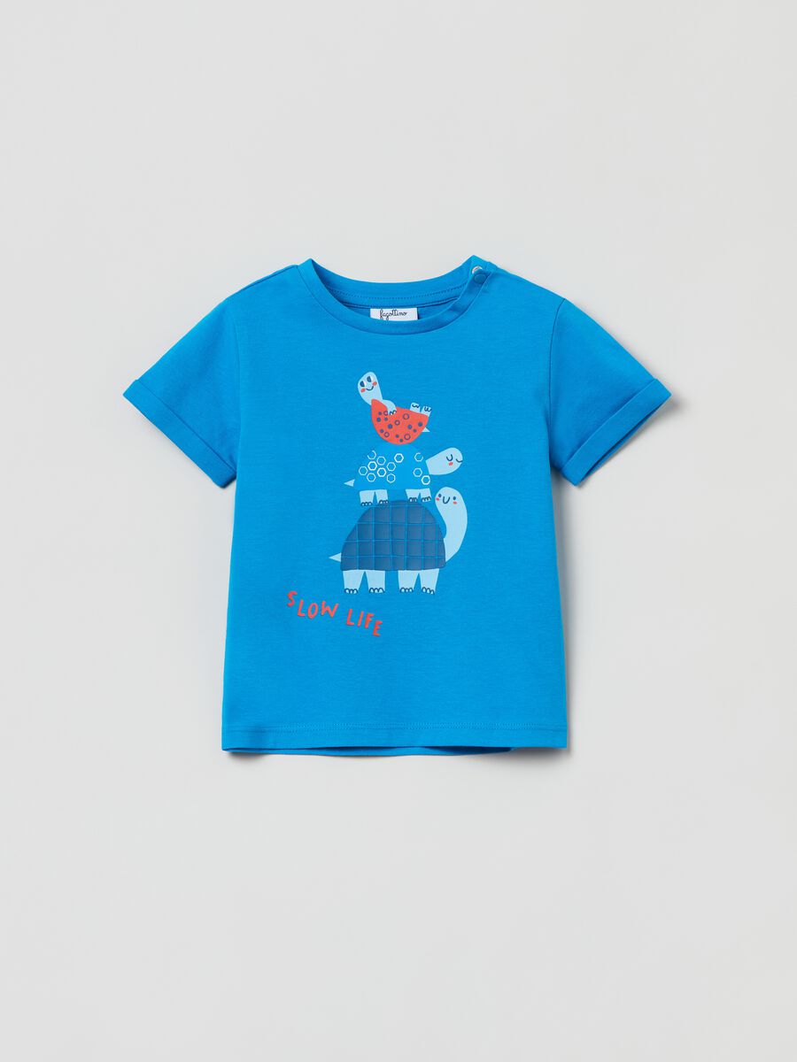 T-shirt in cotone con stampa tartarughe_0
