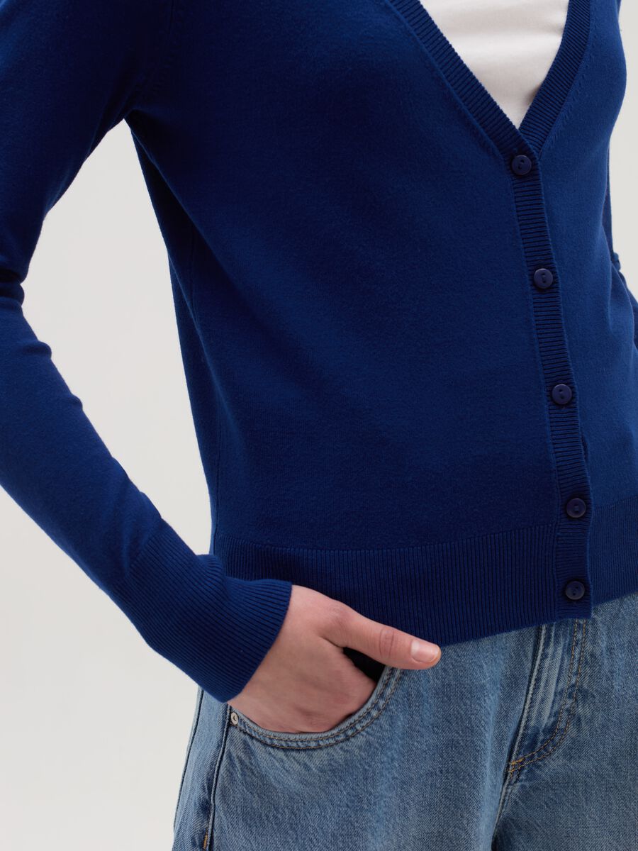 Solid colour cardigan with V neck_3