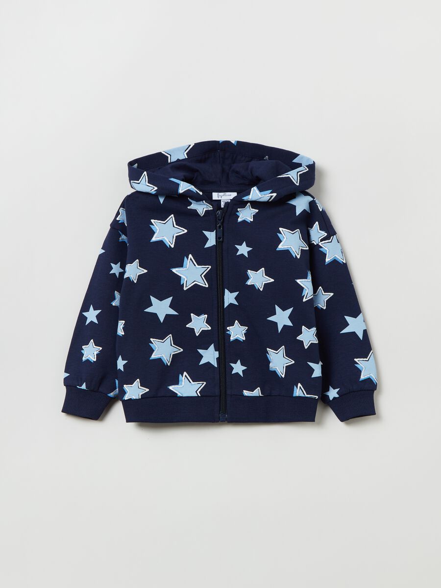 Full-zip sweatshirt with hood and glitter print_0