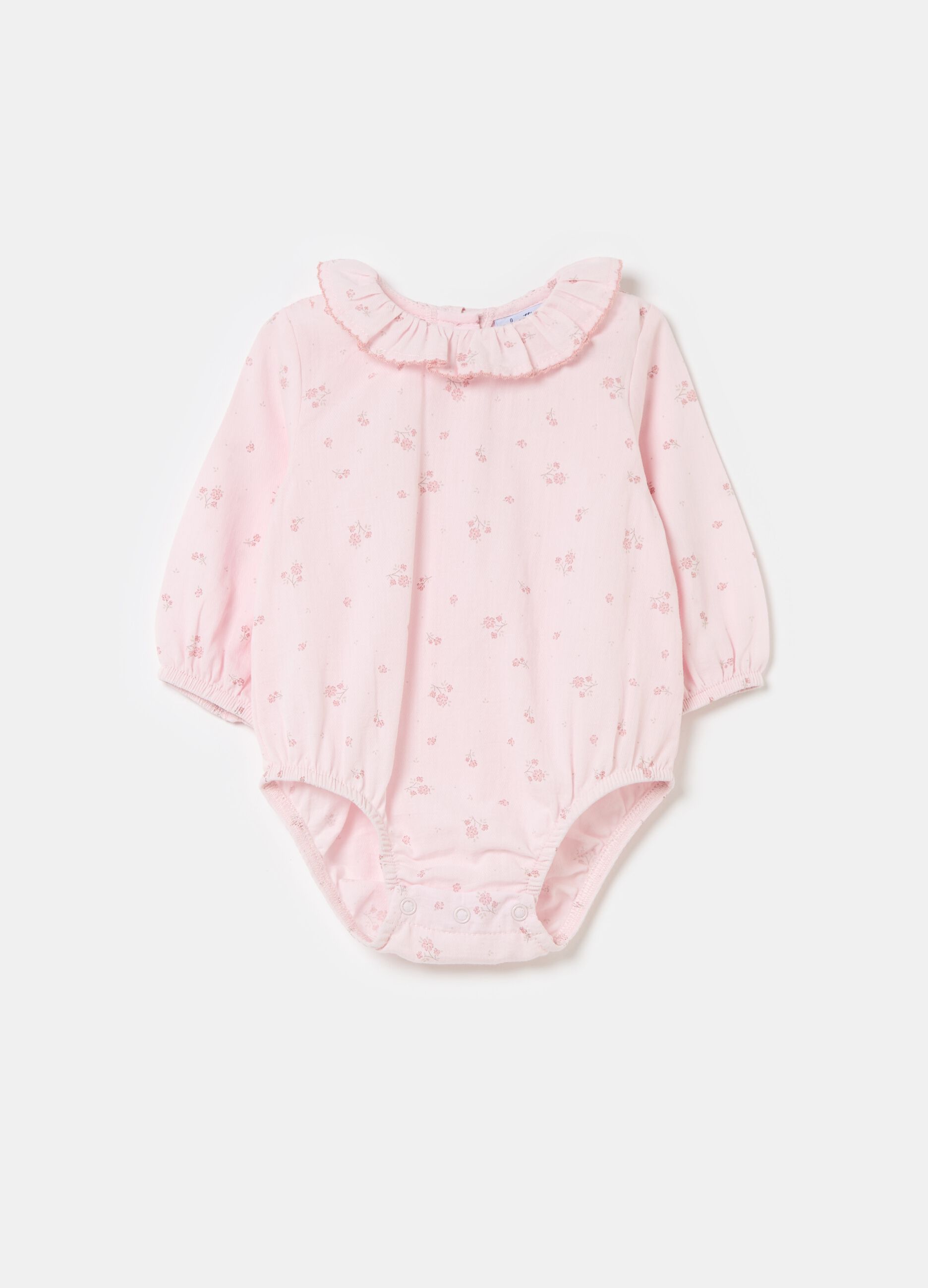 Long-sleeved bodysuit in twill with small flowers