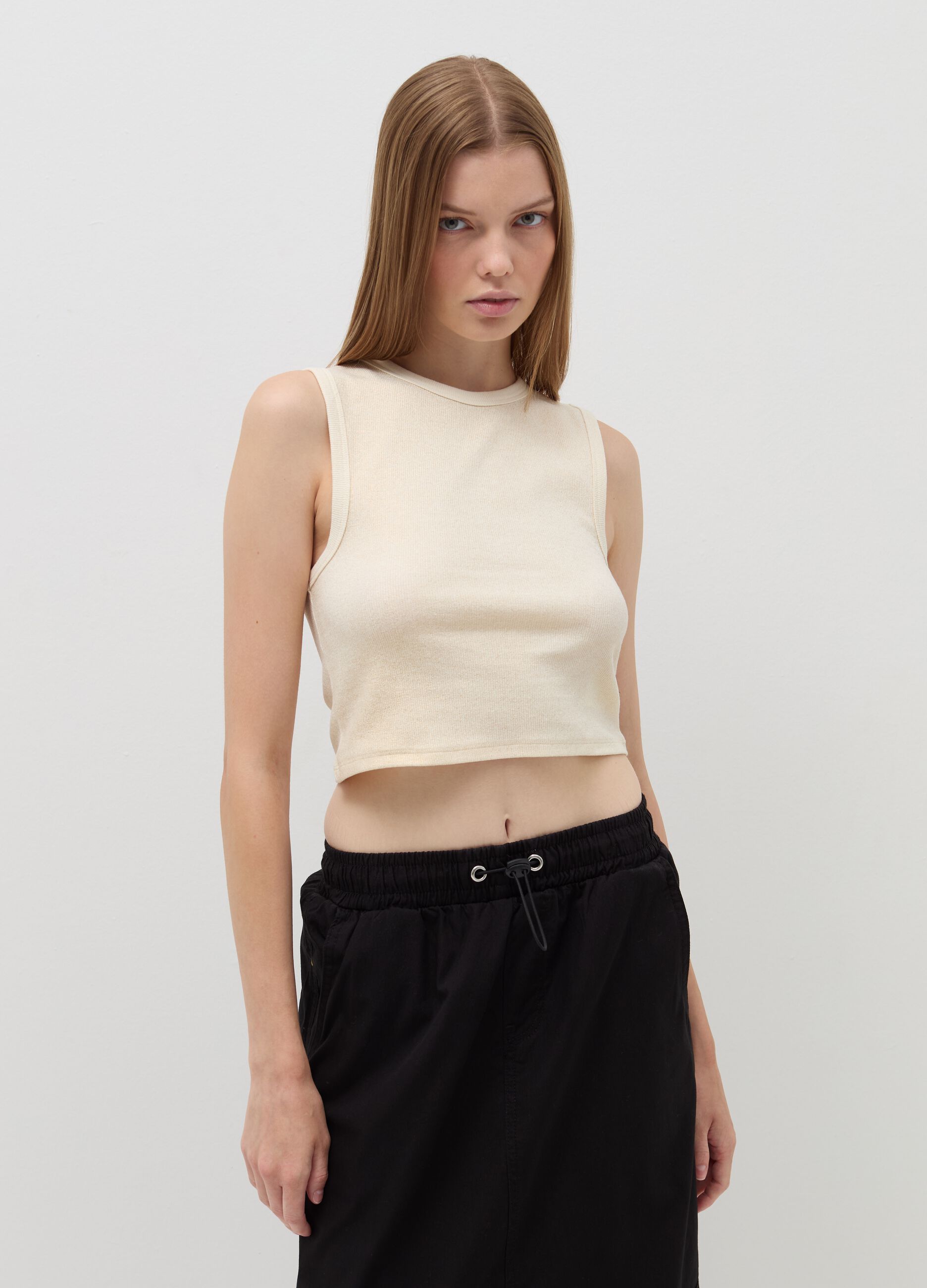 Ribbed crop tank top with lurex