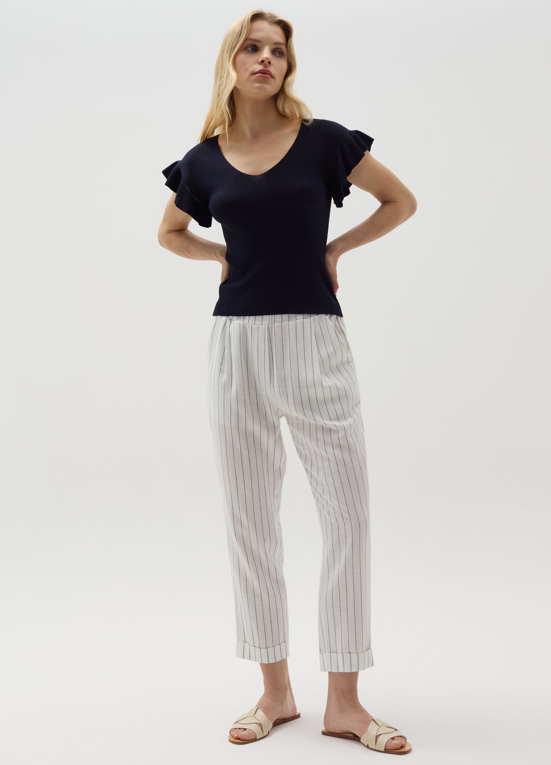 Ovs Pantalone a sigaretta gessato crop