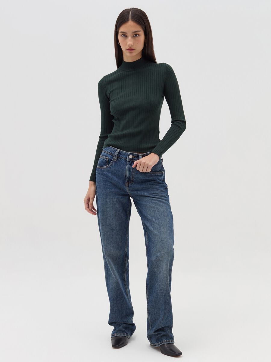 Flat ribbed top with mock neck_0