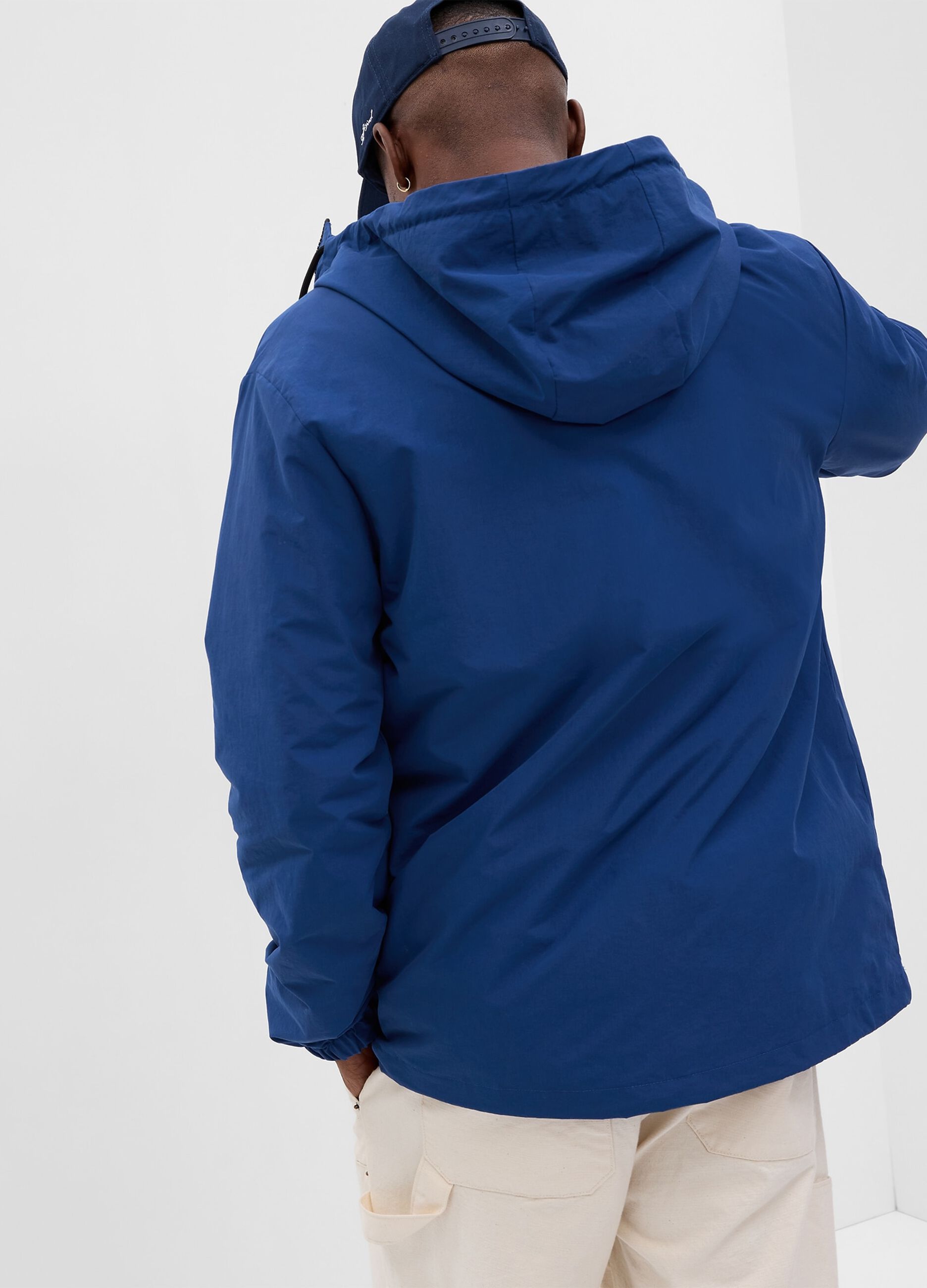 Short jacket in cotton and nylon with hood