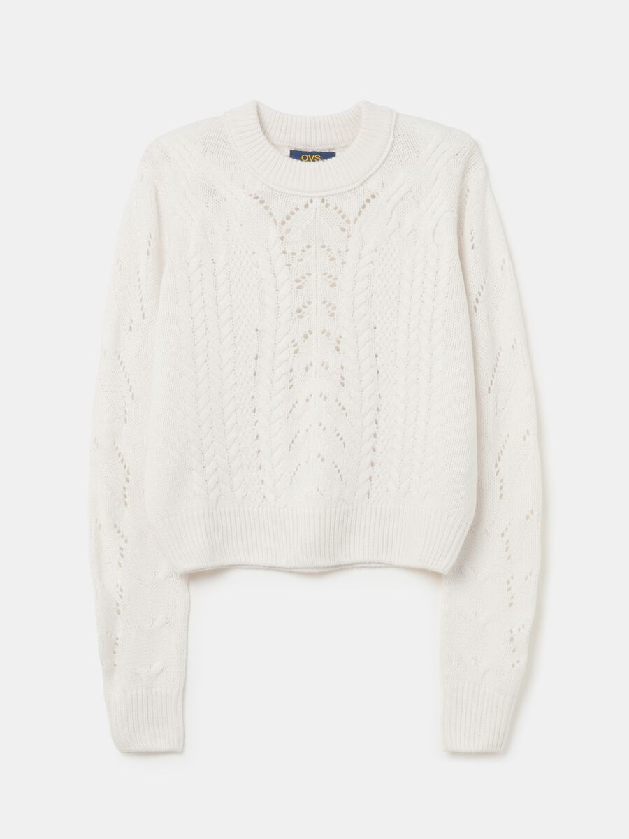 Cropped pointelle pullover with cable-knit design_4