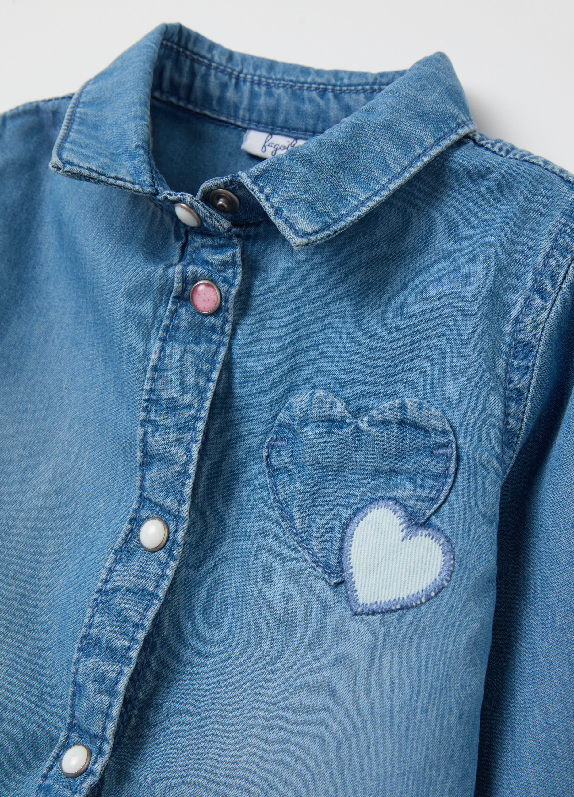 Denim shirt with hearts patch