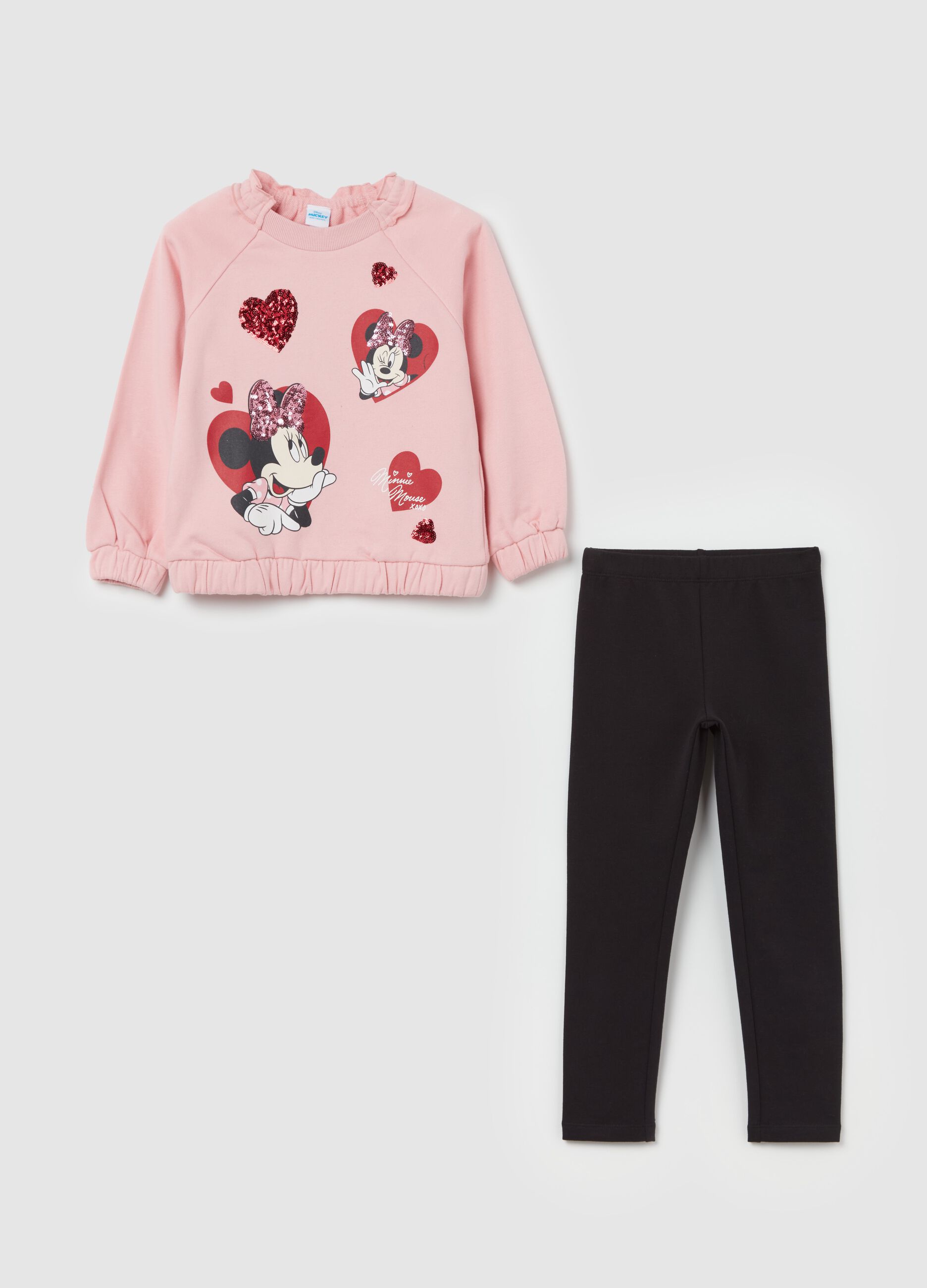 Jogging set con paillettes e stampa Minnie