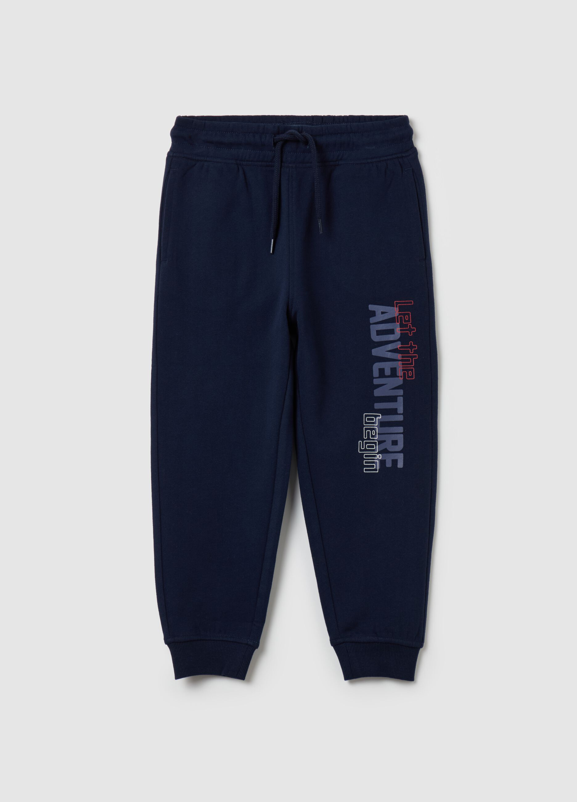 Fleece joggers with drawstring and lettering print