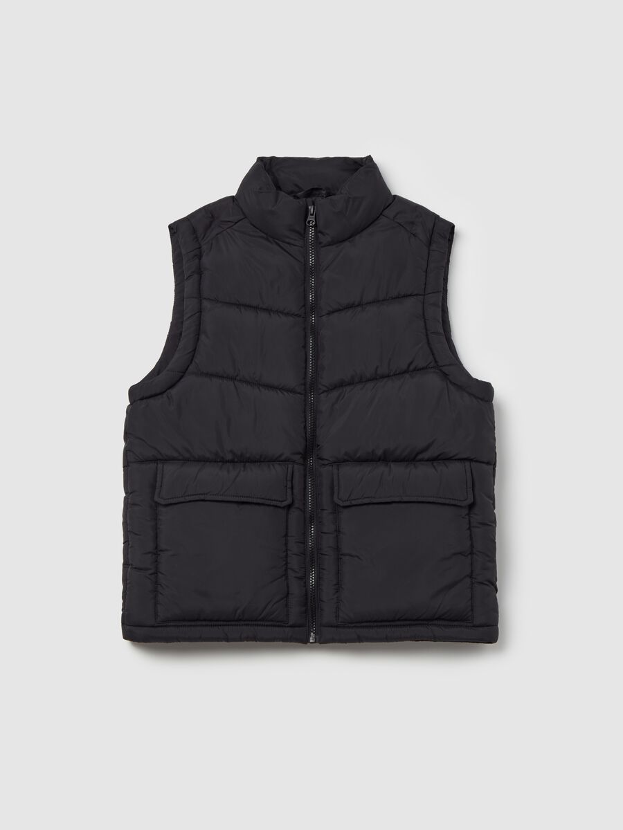 Full-zip quilted gilet with ripstop weave_0