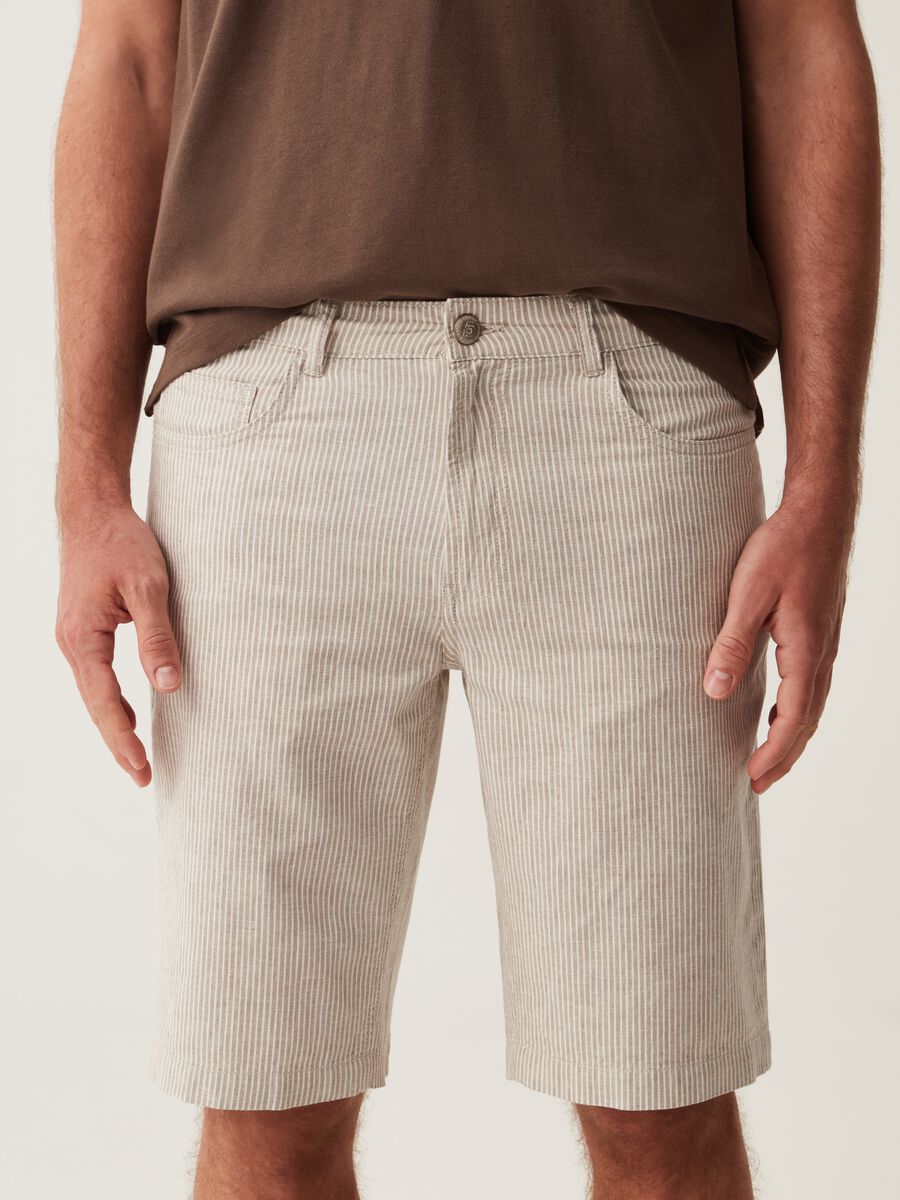 Striped linen and cotton Bermuda shorts_1