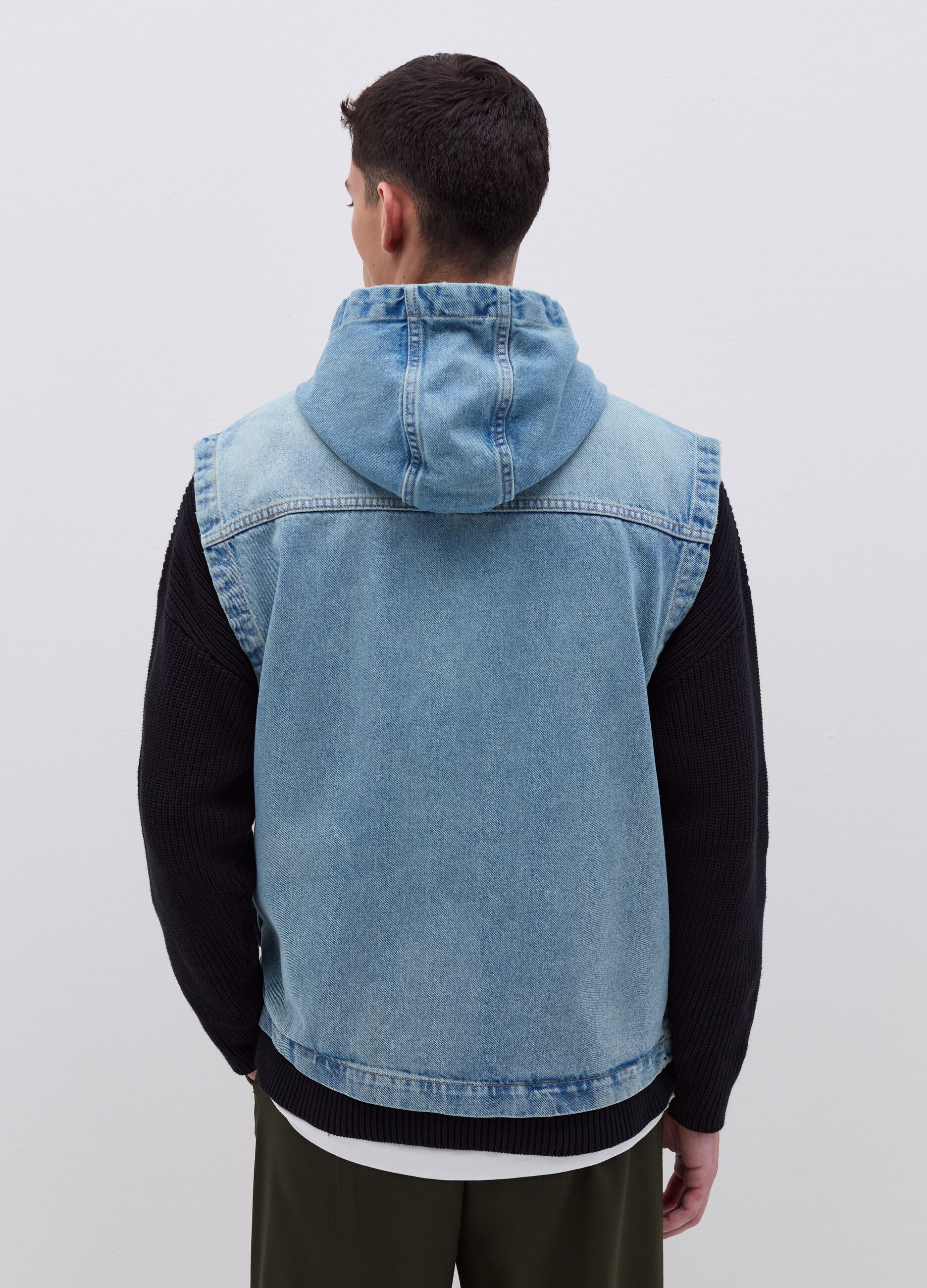 Denim gilet with hood