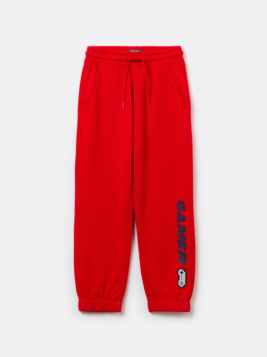 Fleece joggers with drawstring and print_0